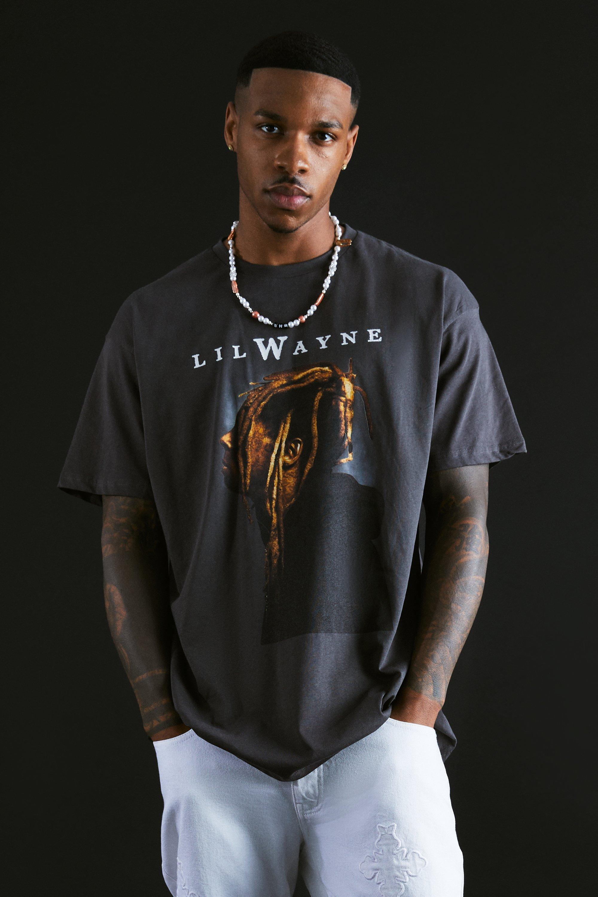 Mens Black Oversized Lil Wayne License T-shirt, Black