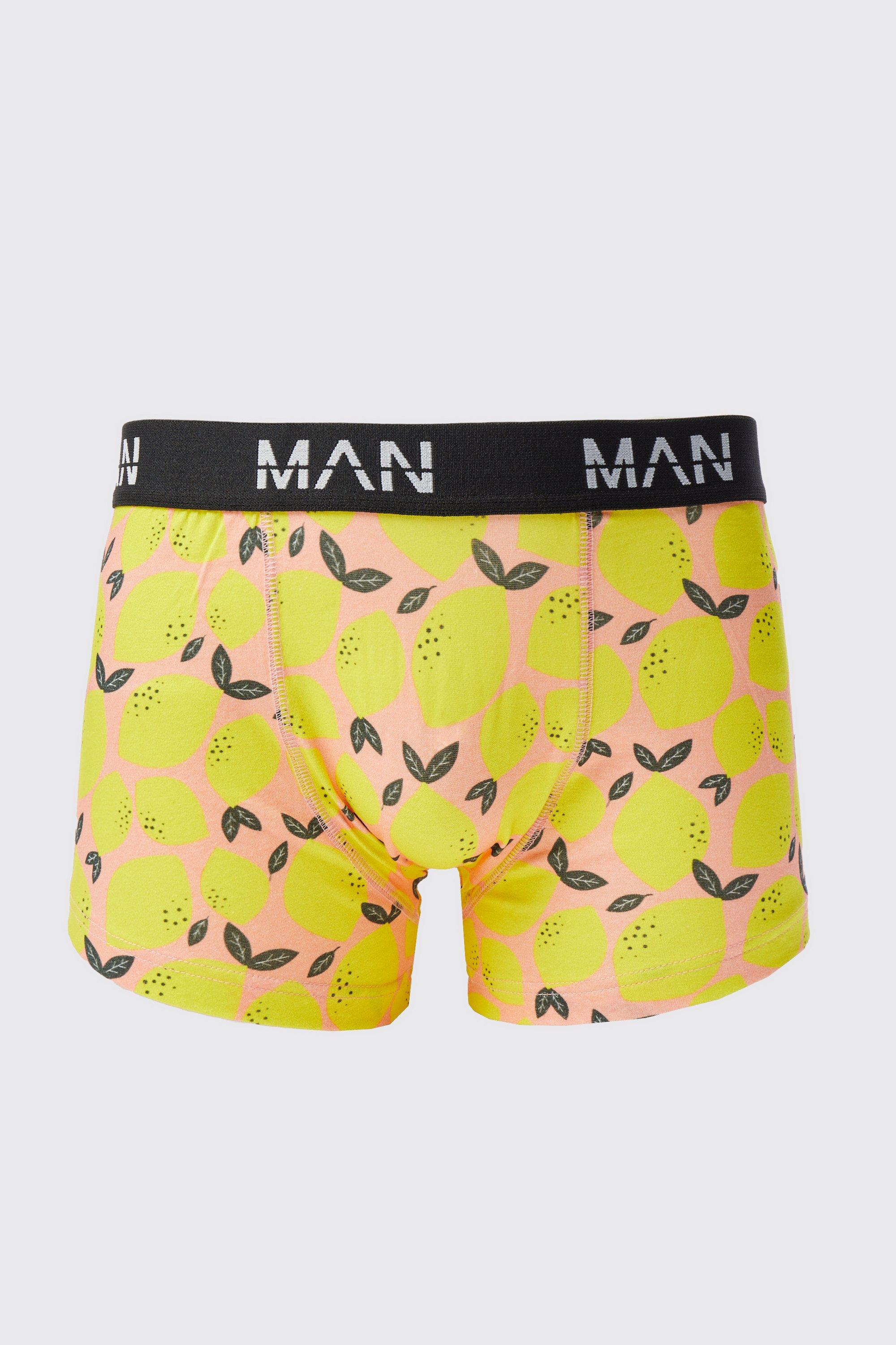 Mens Pink Lemon Print Boxers, Pink