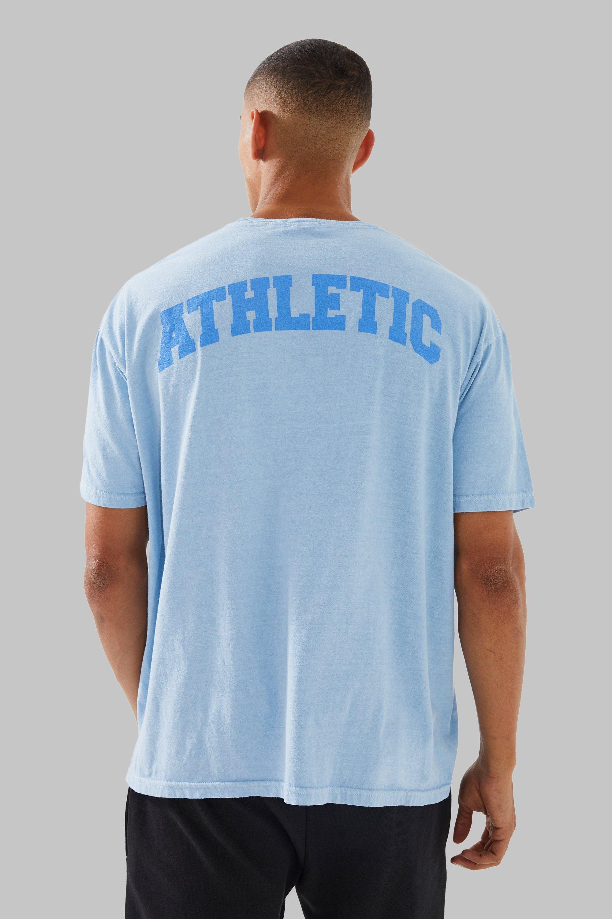 Mens Blue Man Active Oversized Overdye Athletic T-shirt, Blue