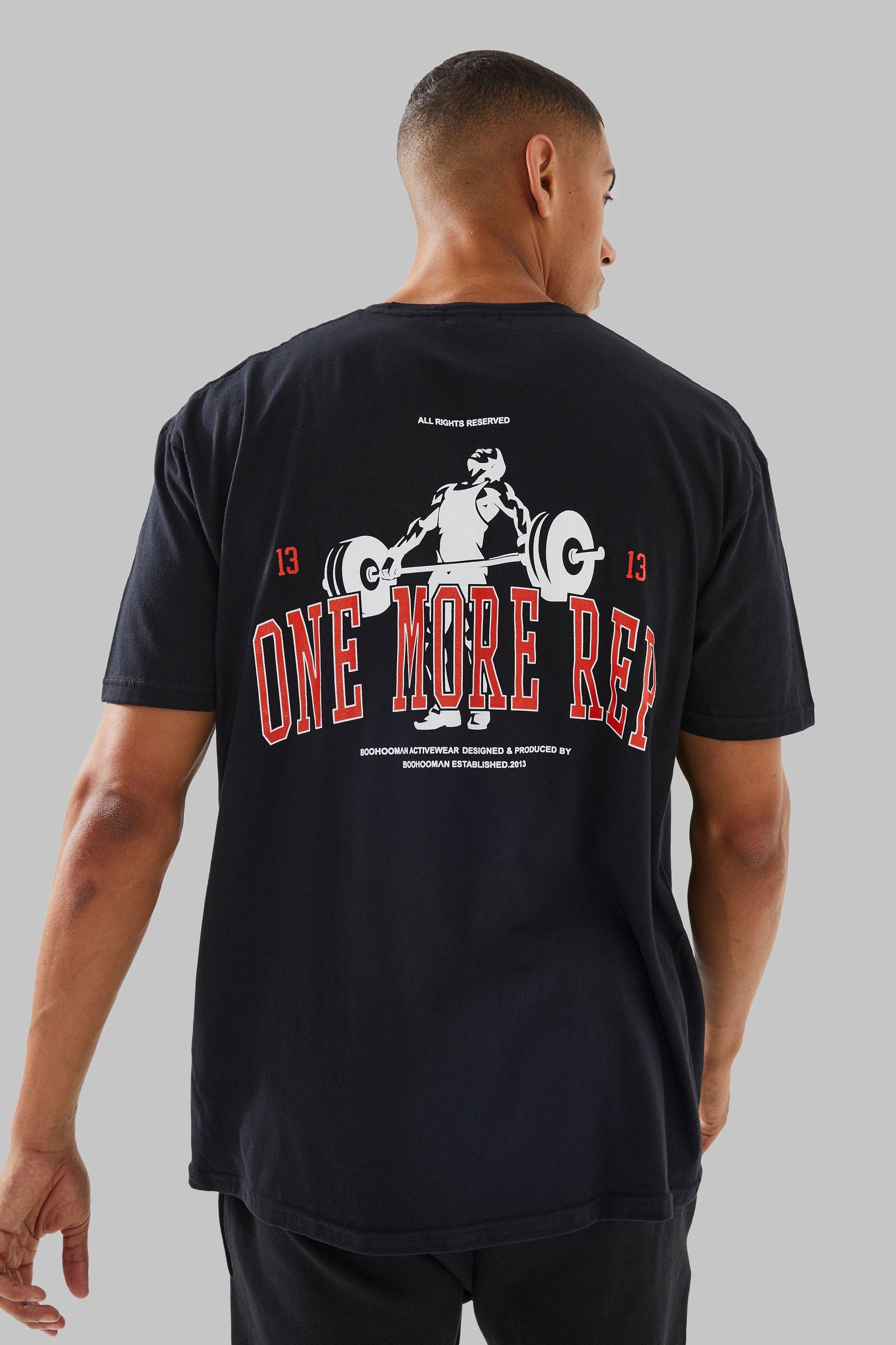 Mens Black Man Active Oversized One More Rep T-shirt, Black