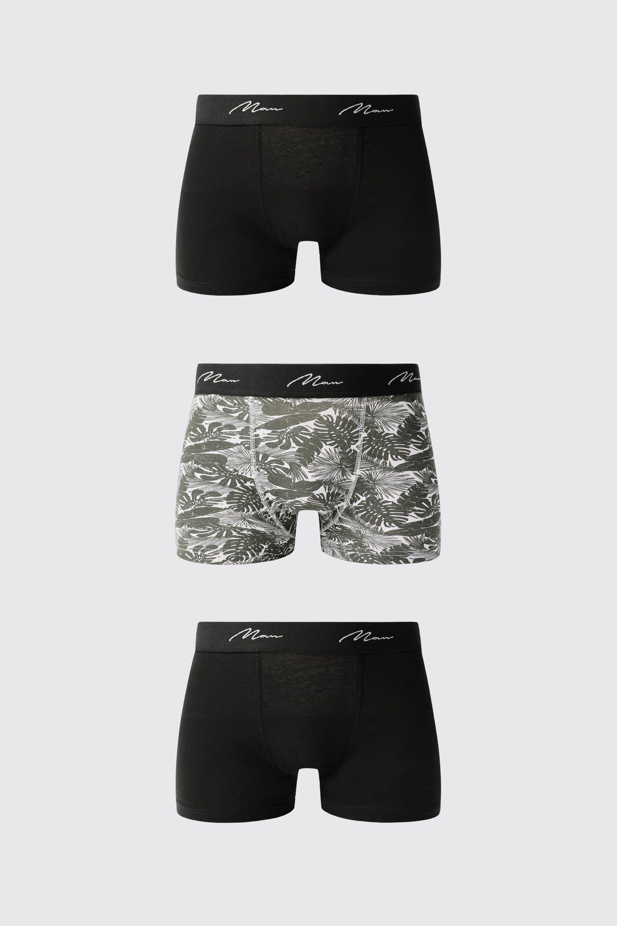 Mens Black 3 Pack Tropical Print Boxers, Black