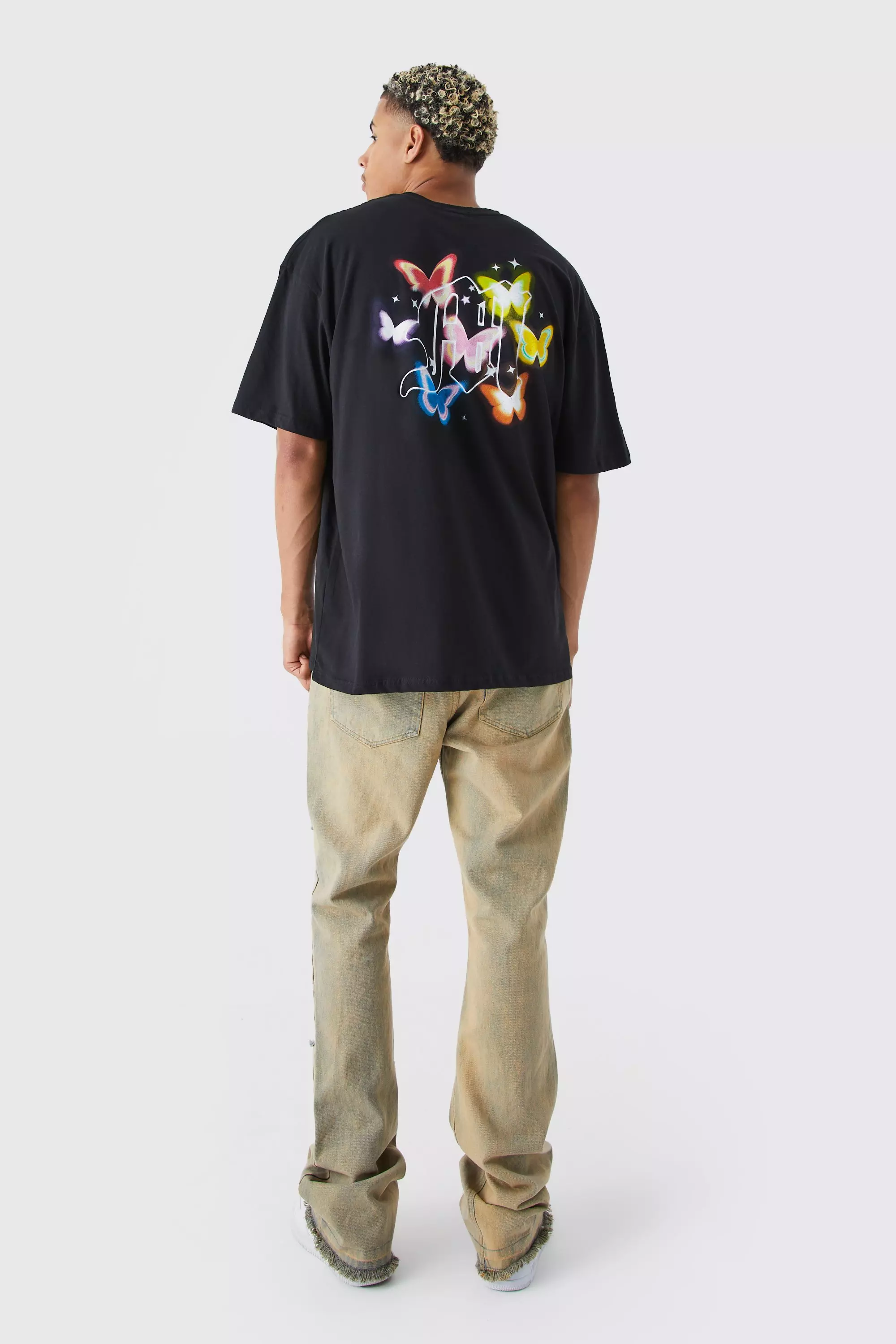 boohooMAN Mens Oversized Butterfly Back Graphic T-Shirt - Black