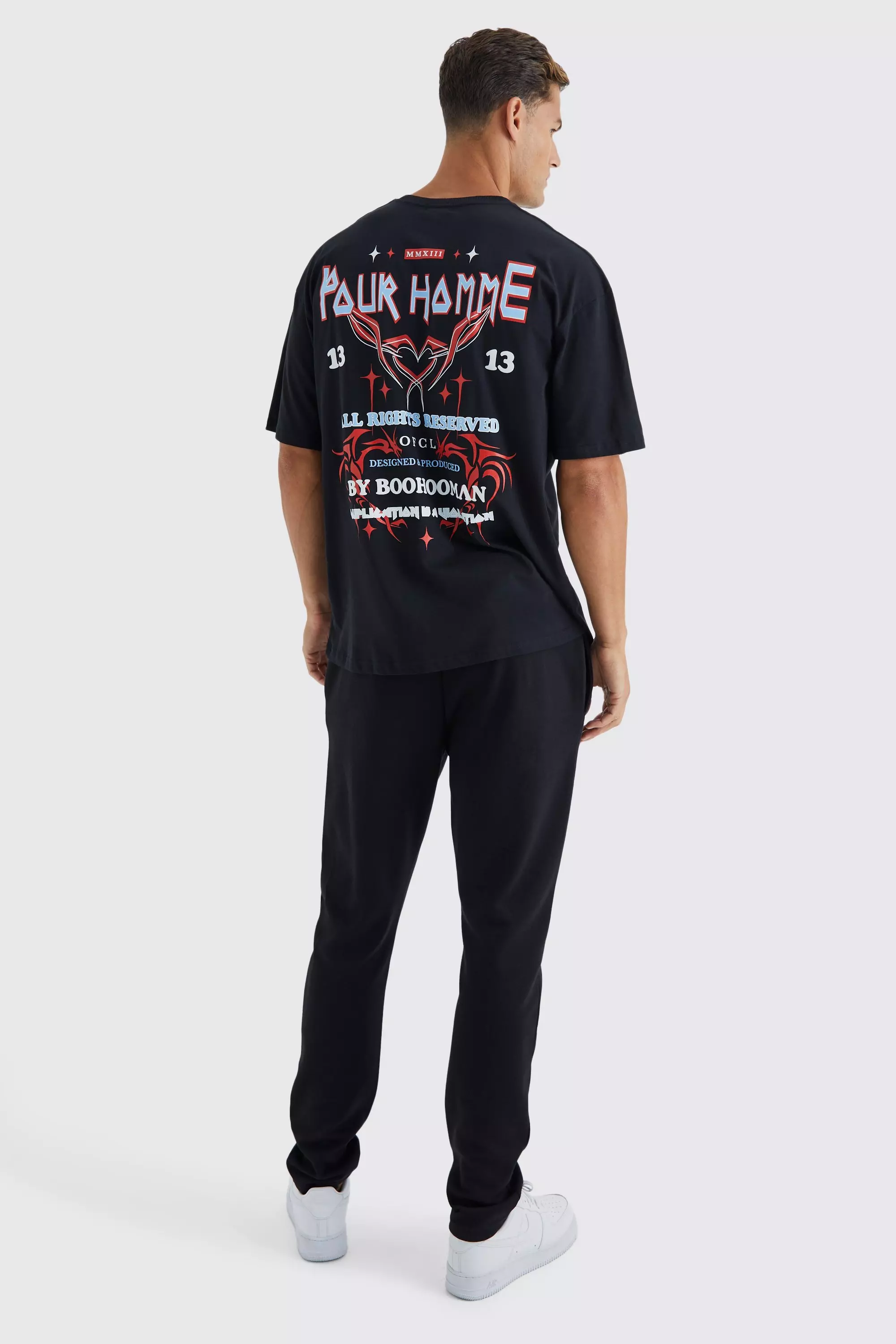 Tall Oversized Pour Homme Back Graphic T shirt boohooMAN USA