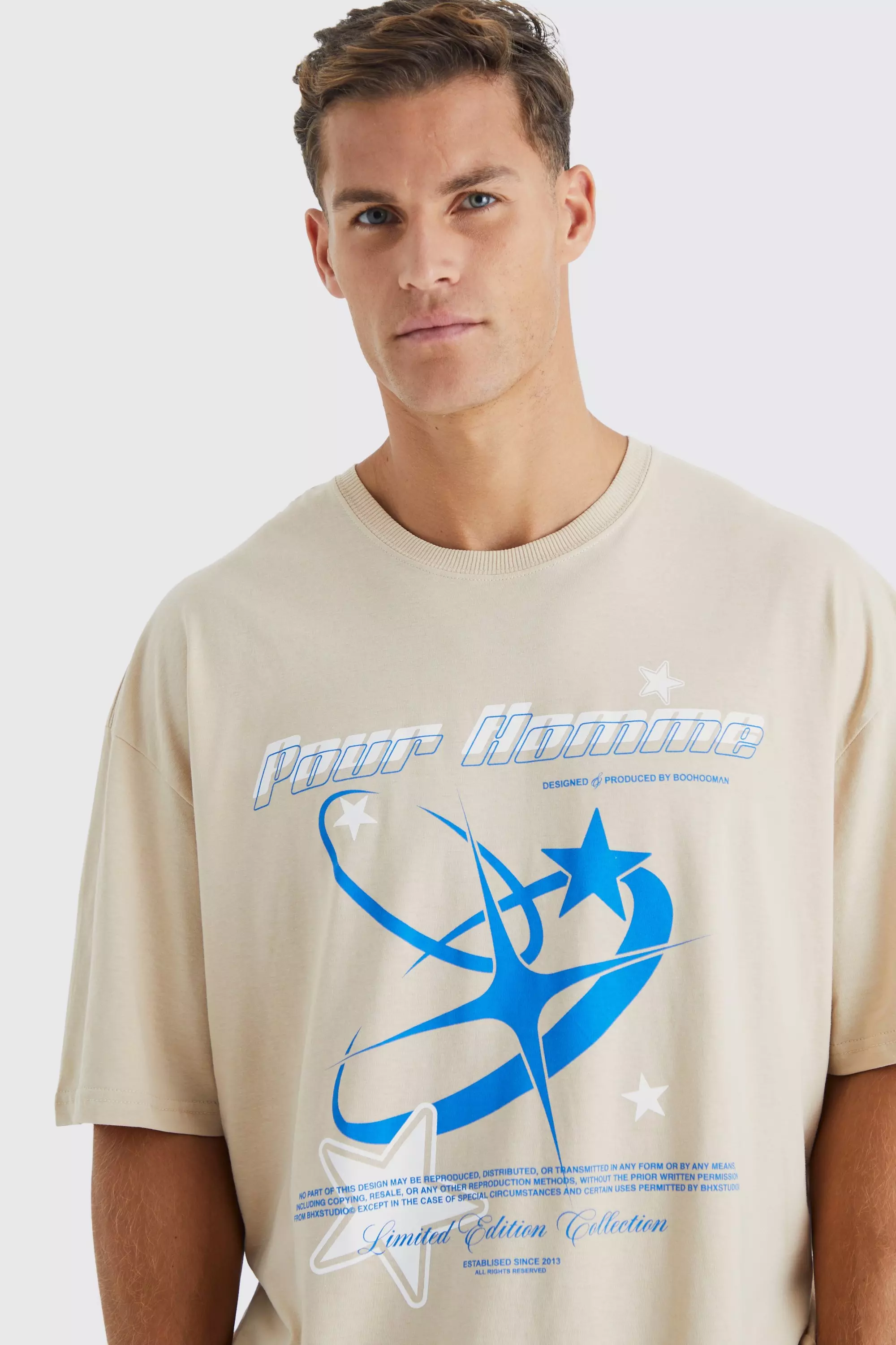 Tall Oversized Pour Homme Y2k Star Print T shirt