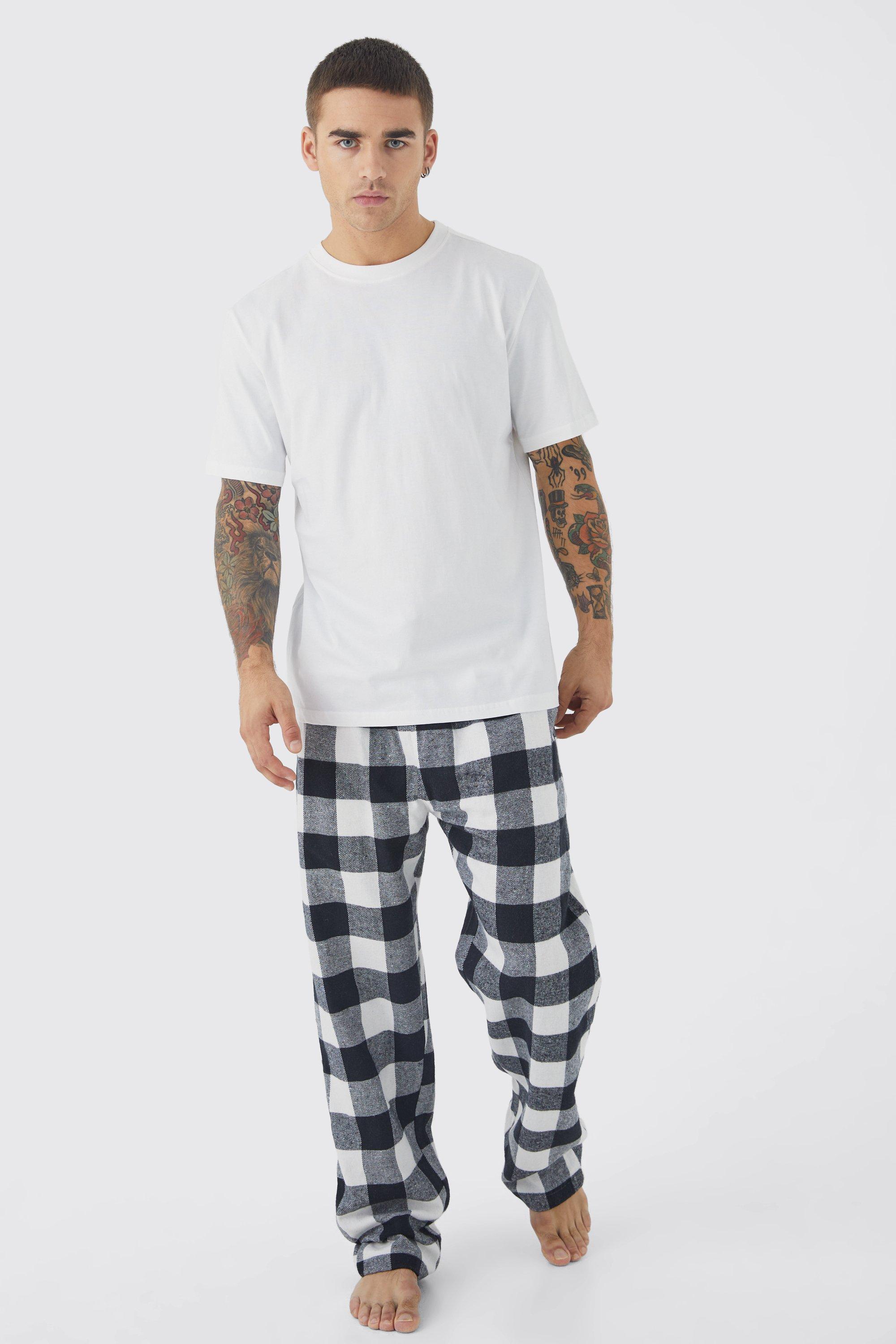t-shirt et pantalon de pyjama à carreaux homme - noir - s, noir