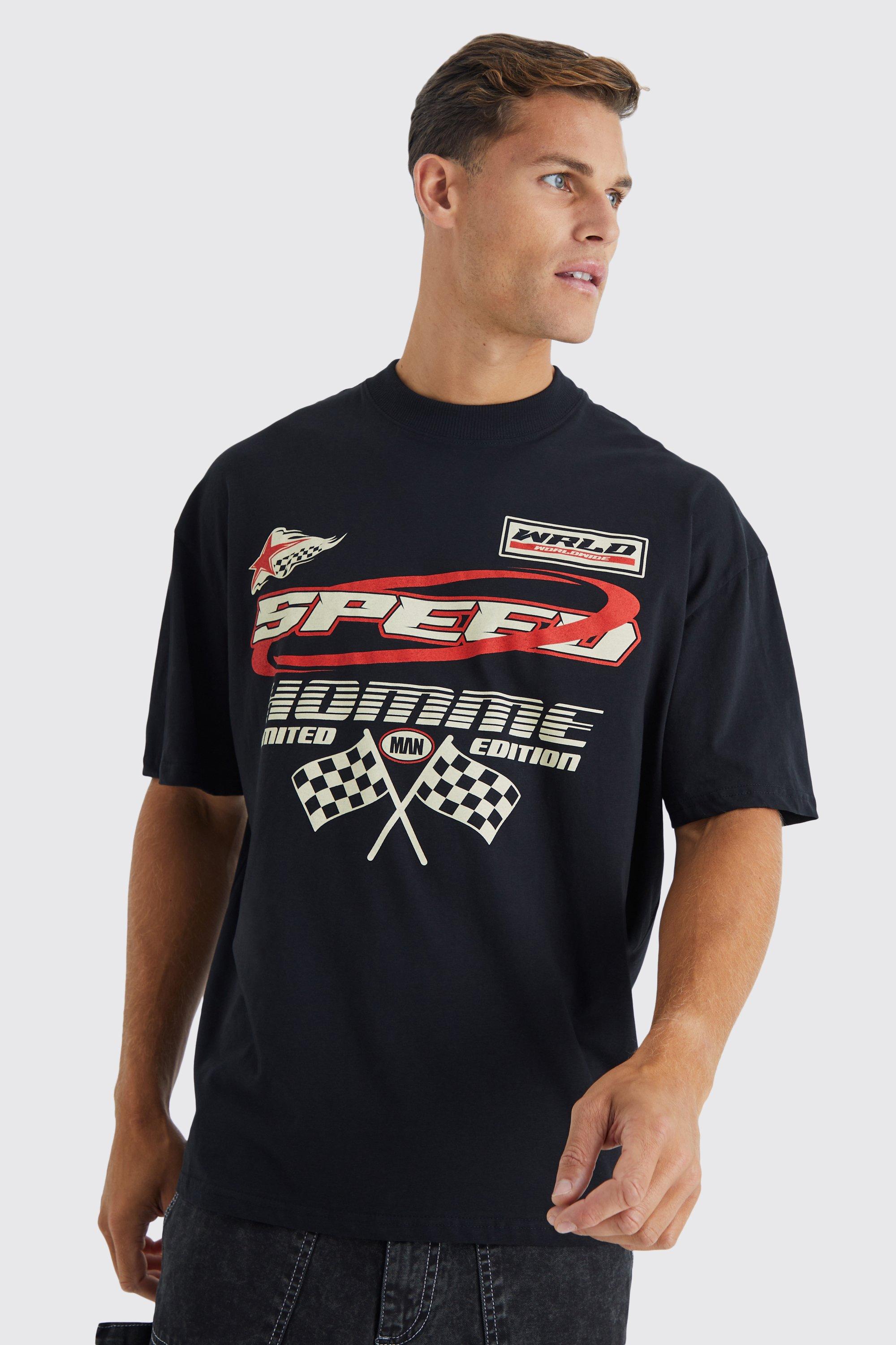 Image of T-shirt Tall oversize con stampa Moto Racing, Nero