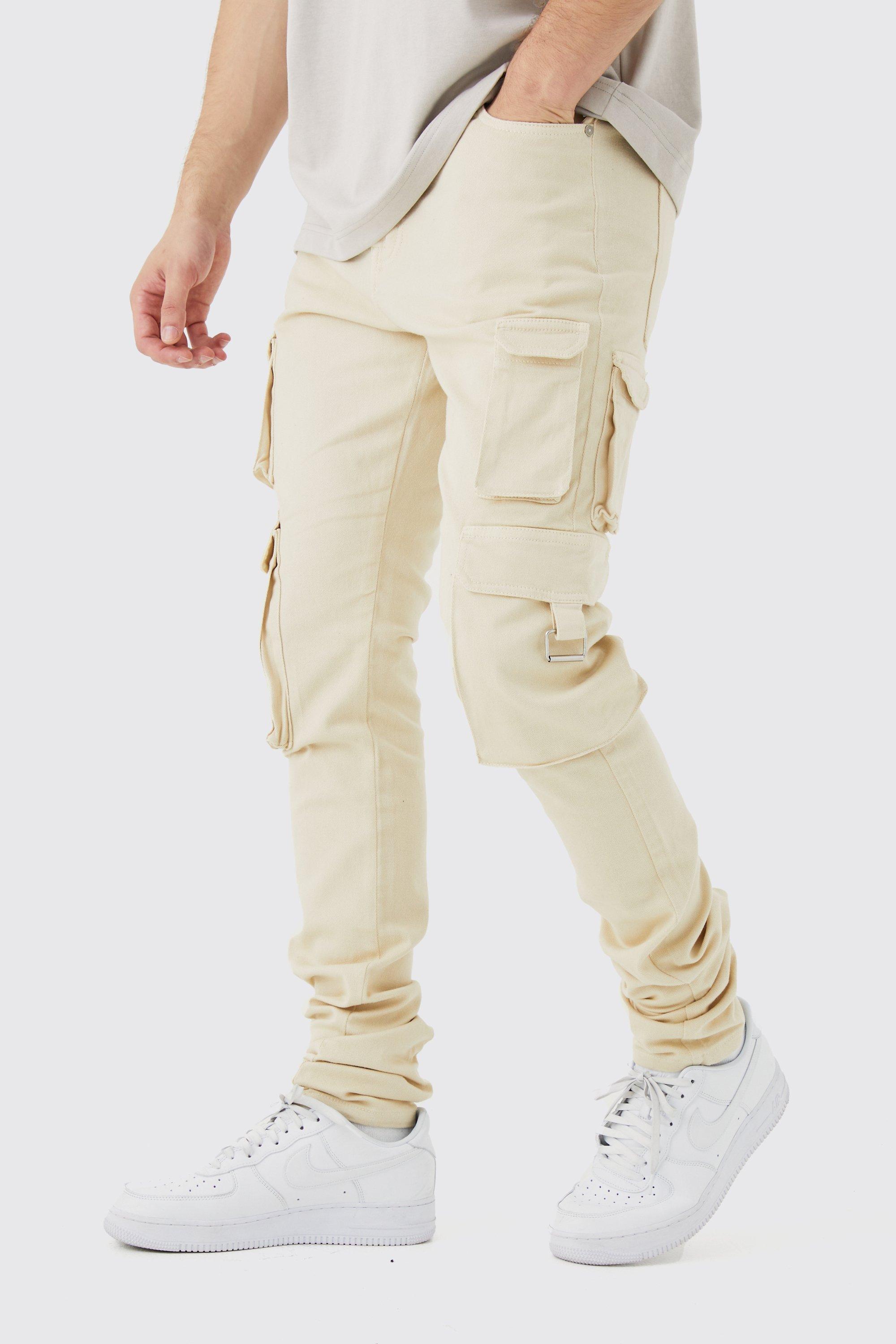 Image of Pantaloni Cargo Tall Skinny Fit con vita fissa e pieghe sul fondo, Beige