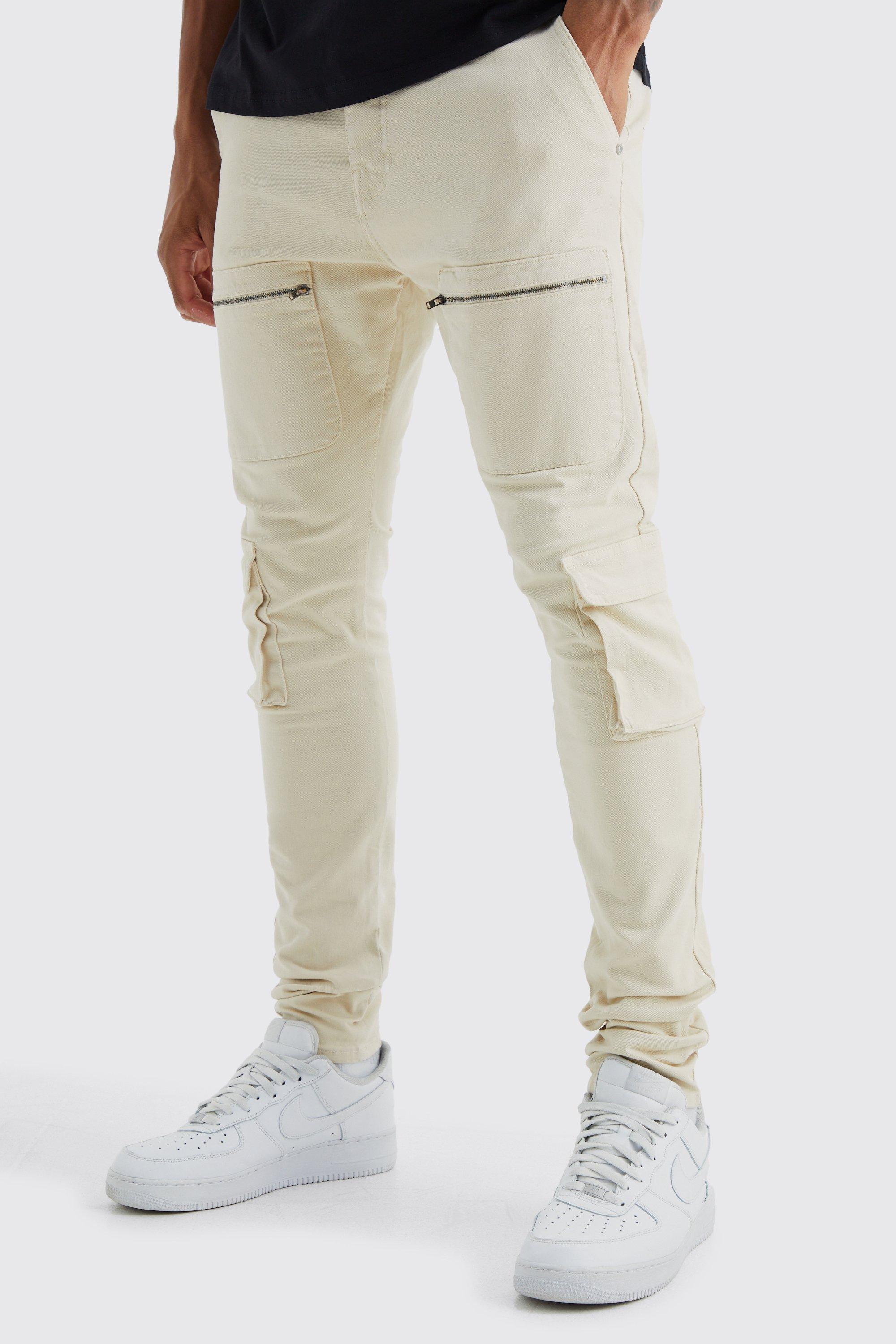 Image of Pantaloni Cargo Tall Skinny Fit con zip e vita fissa, Beige