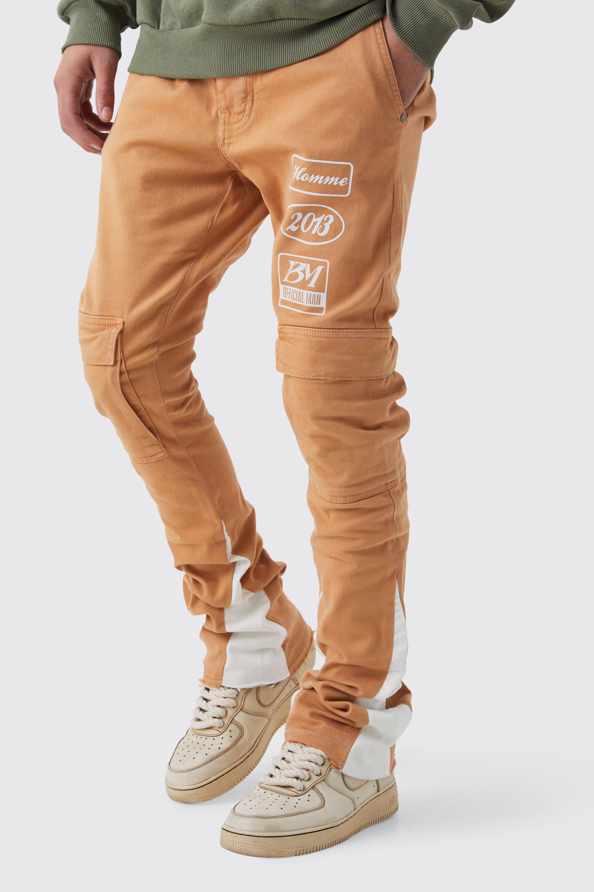 pantalon cargo skinny à taille fixe homme - orange - 34, orange