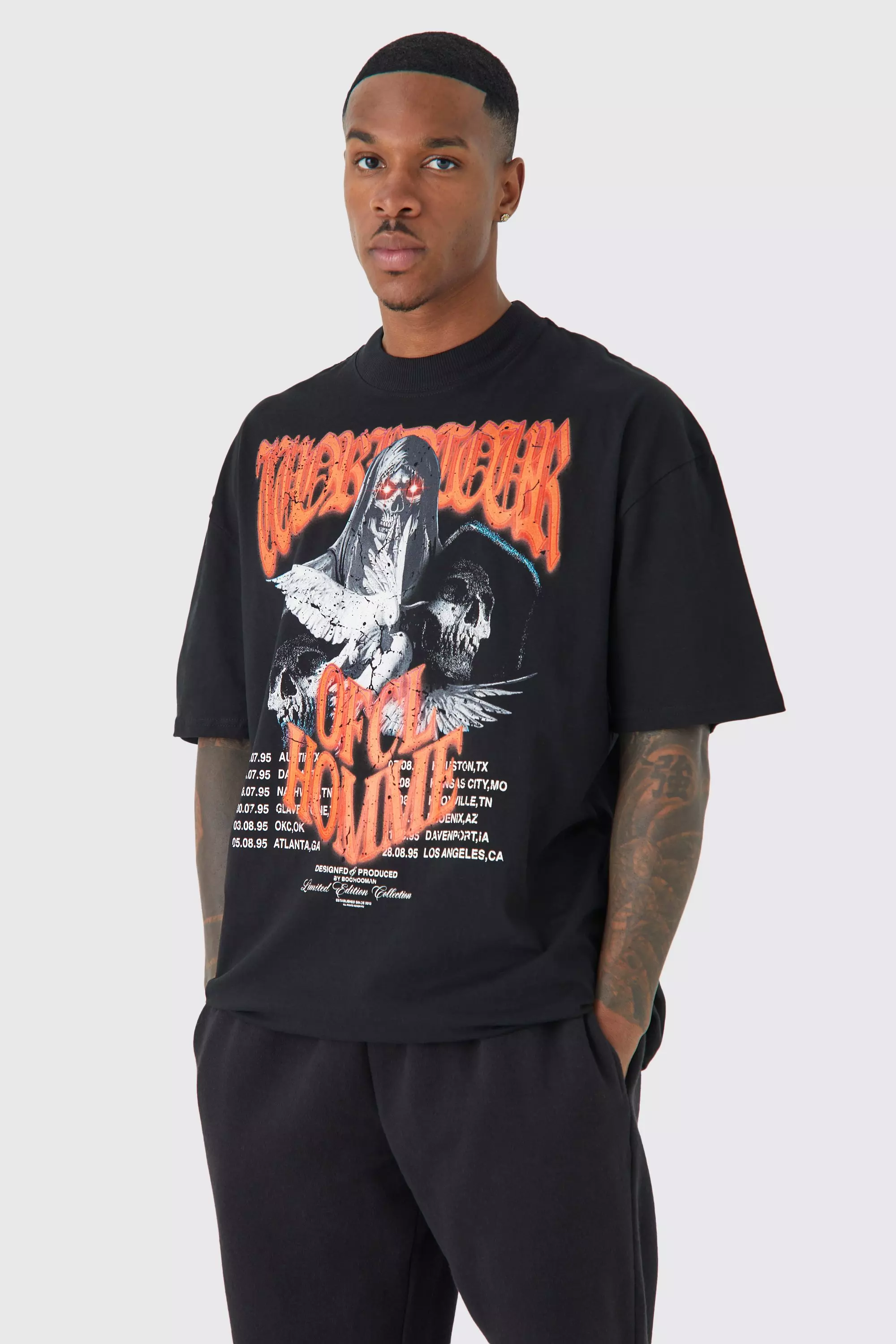 Tall Oversized Grim Reeper Worldwide T-shirt | boohooMAN USA