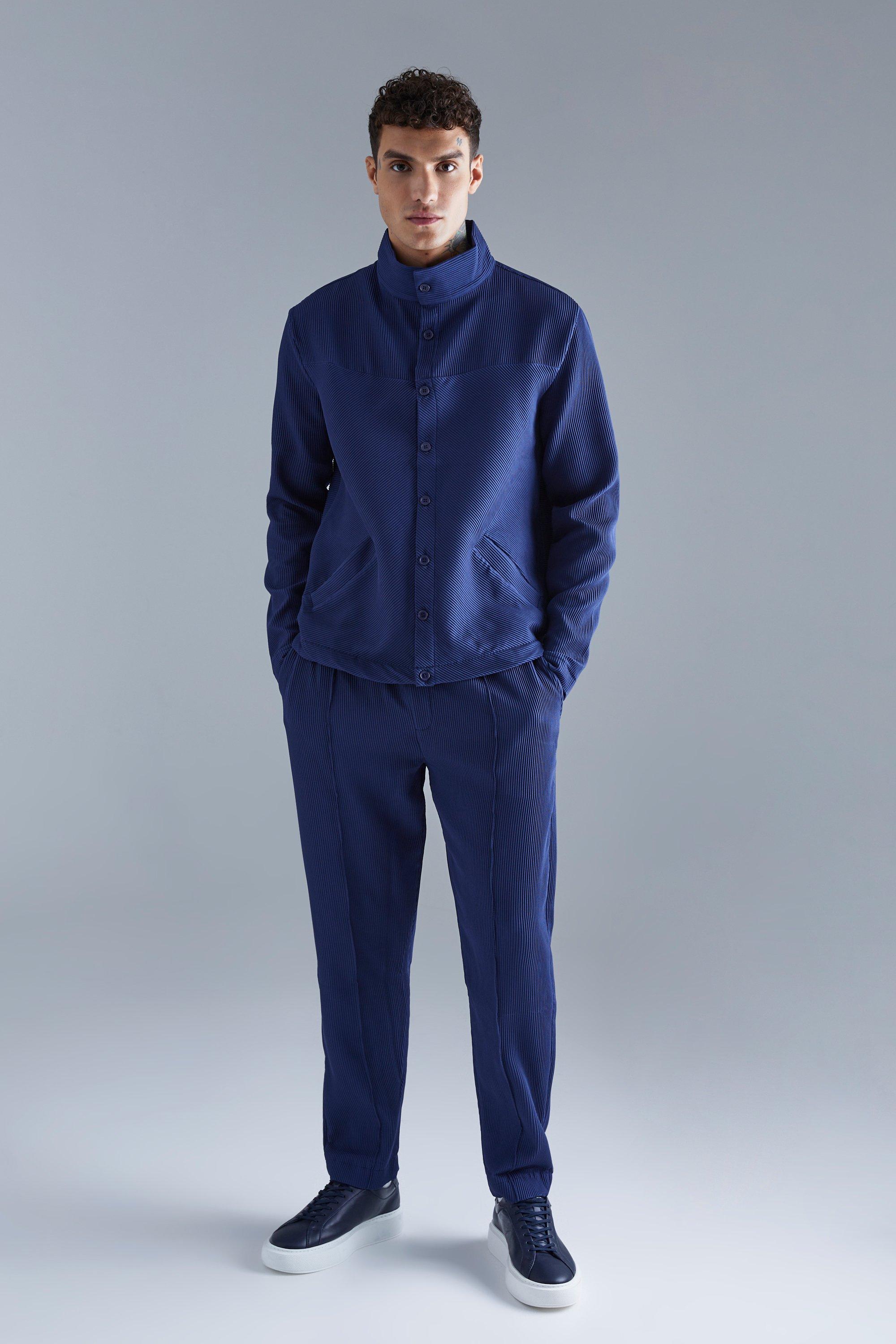 ensemble plissé avec veste harrington et pantalon à pinces homme - bleu - s, bleu