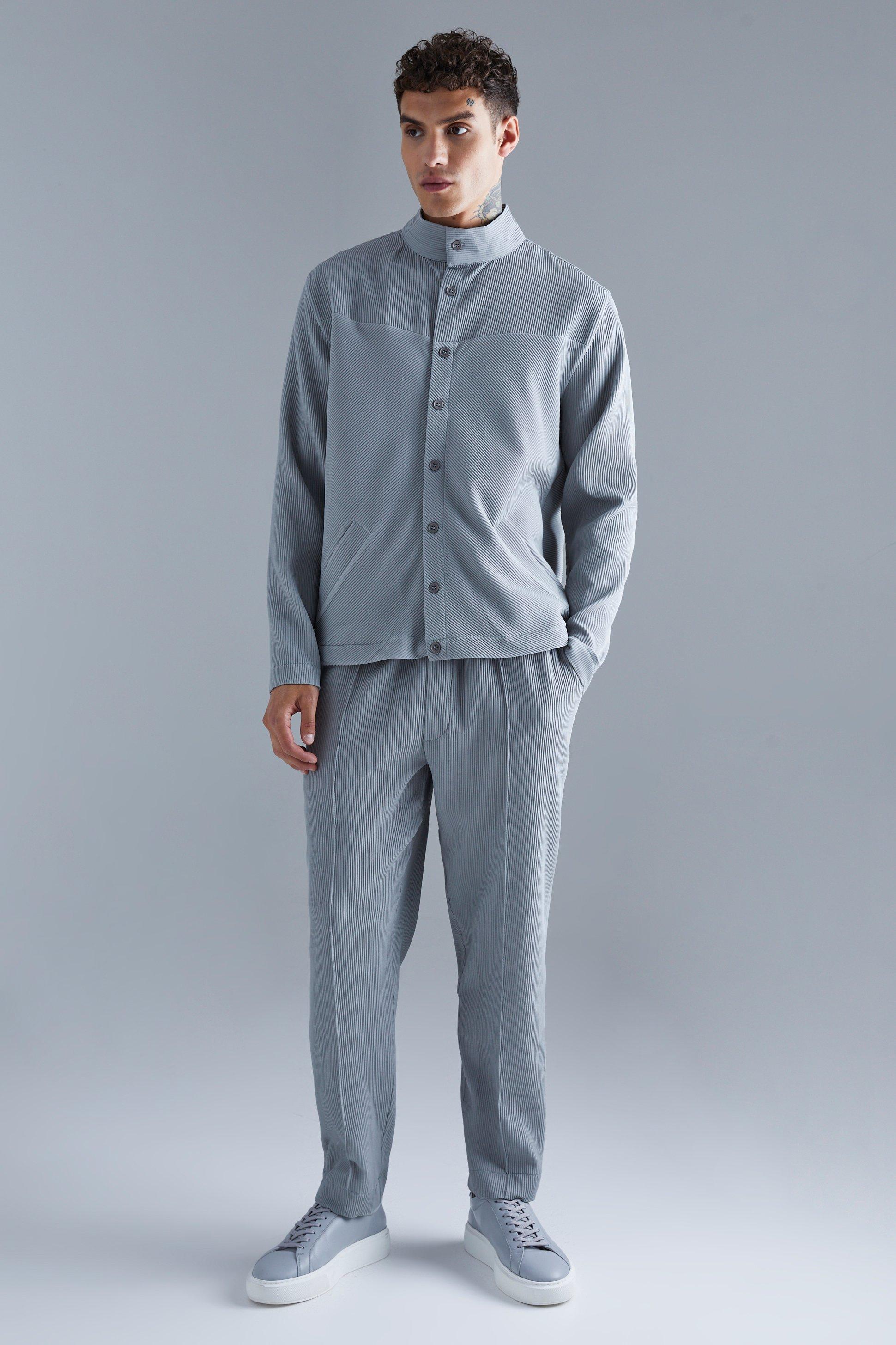 ensemble plissé avec veste harrington et pantalon à pinces homme - gris - l, gris