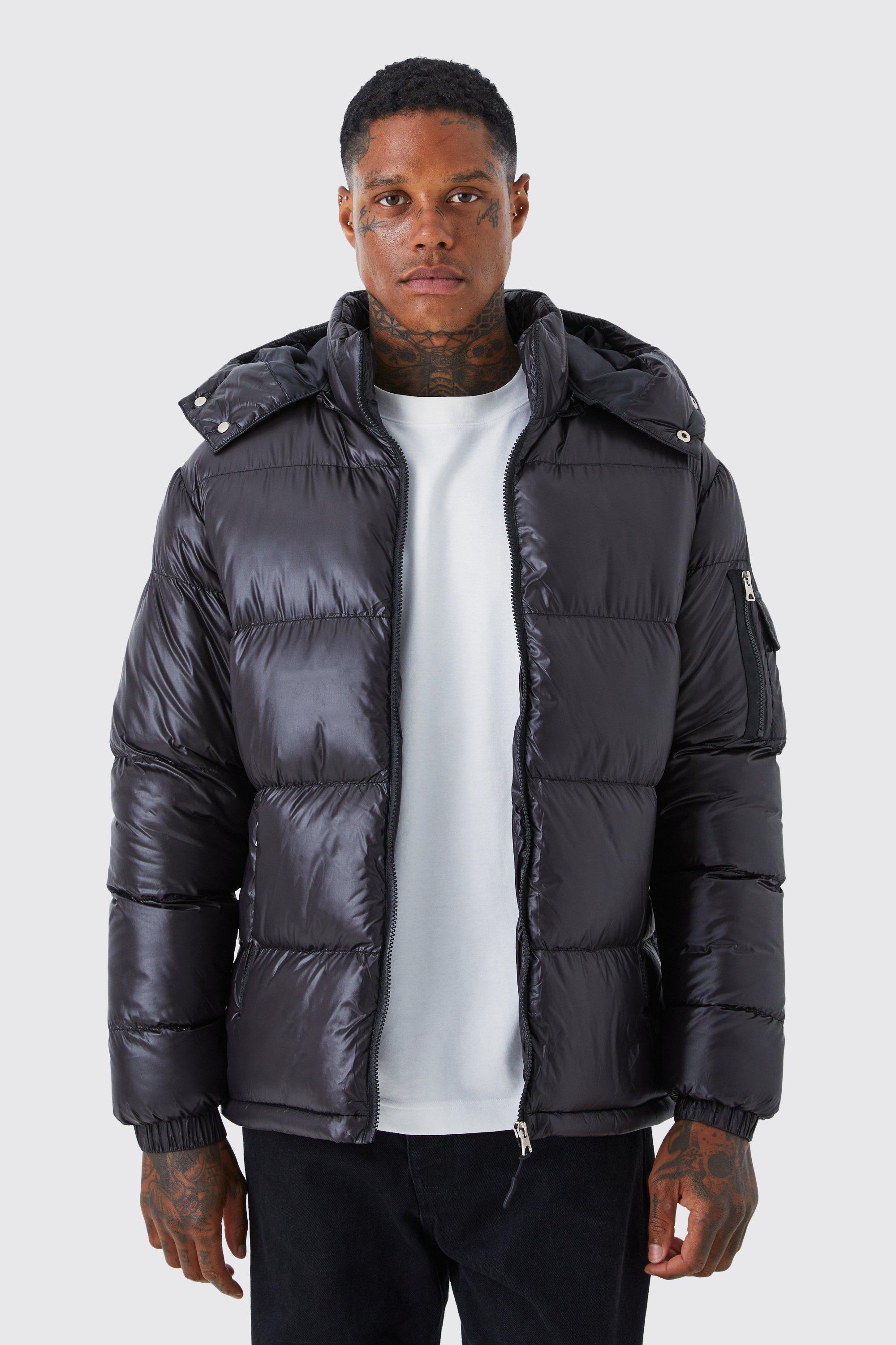 Mens Black High Shine Padded Puffer, Black