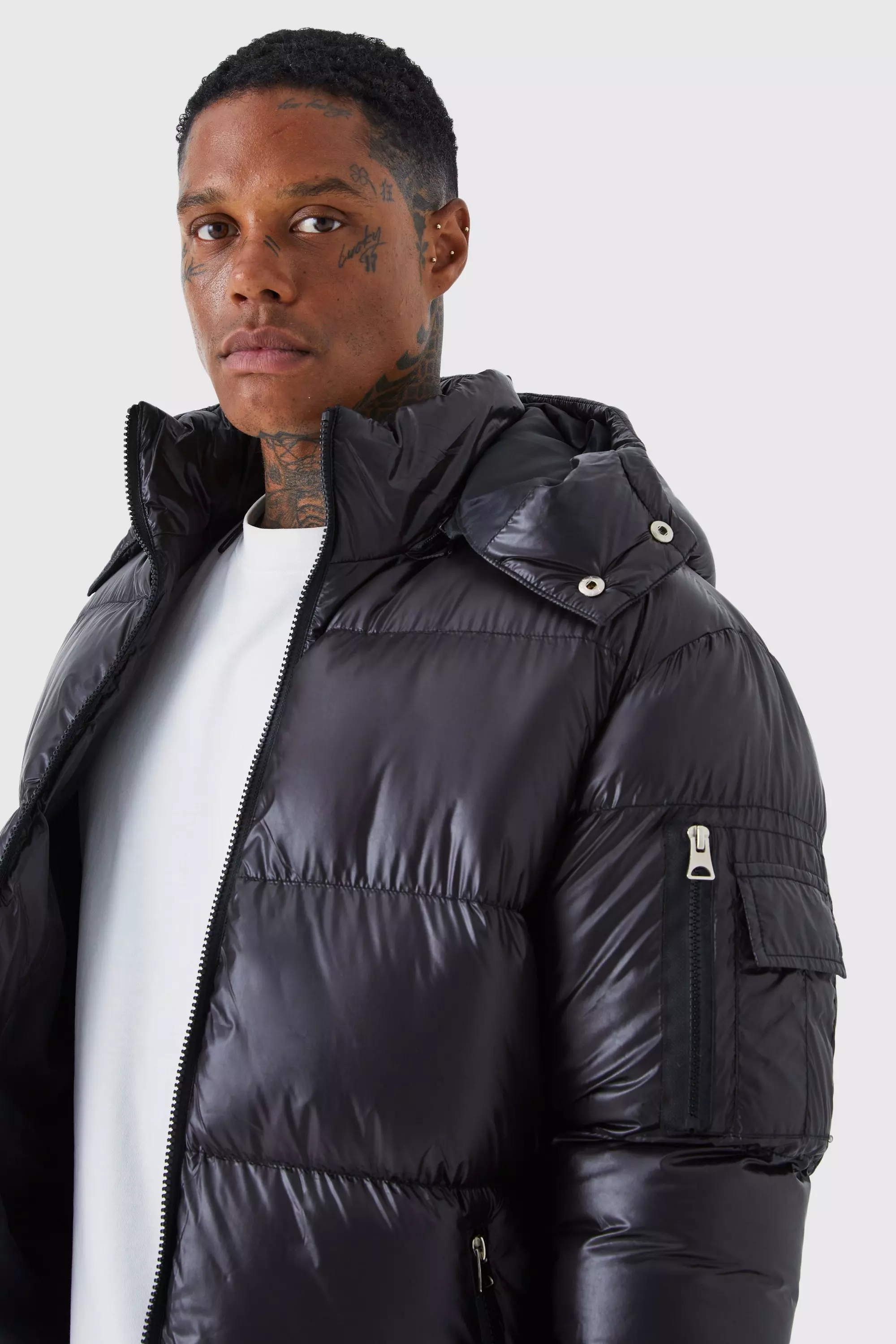 Long high shine outlet padded coat