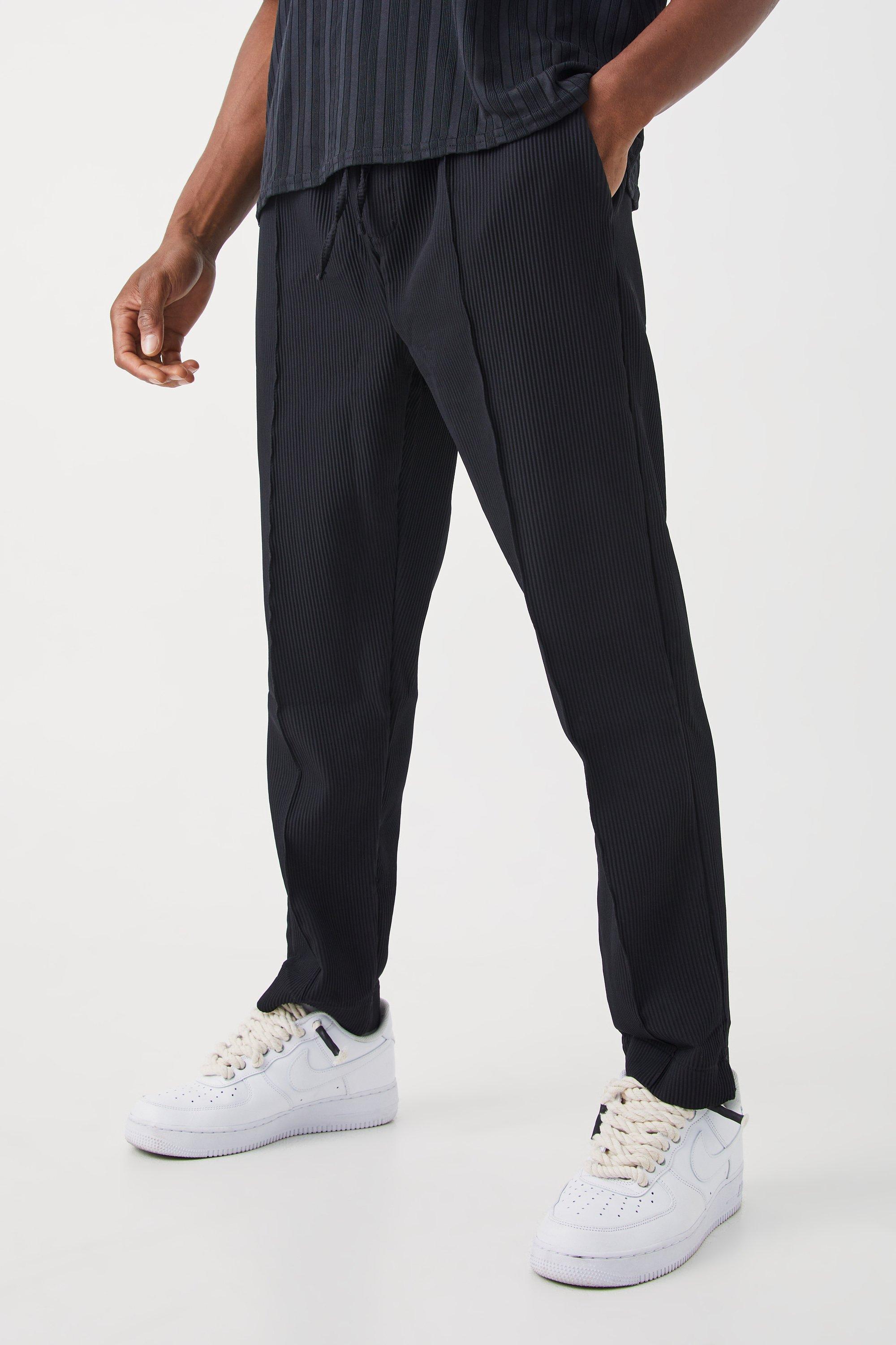 Mens Black Pleated Slim Elasticated Waistband Trouser, Black