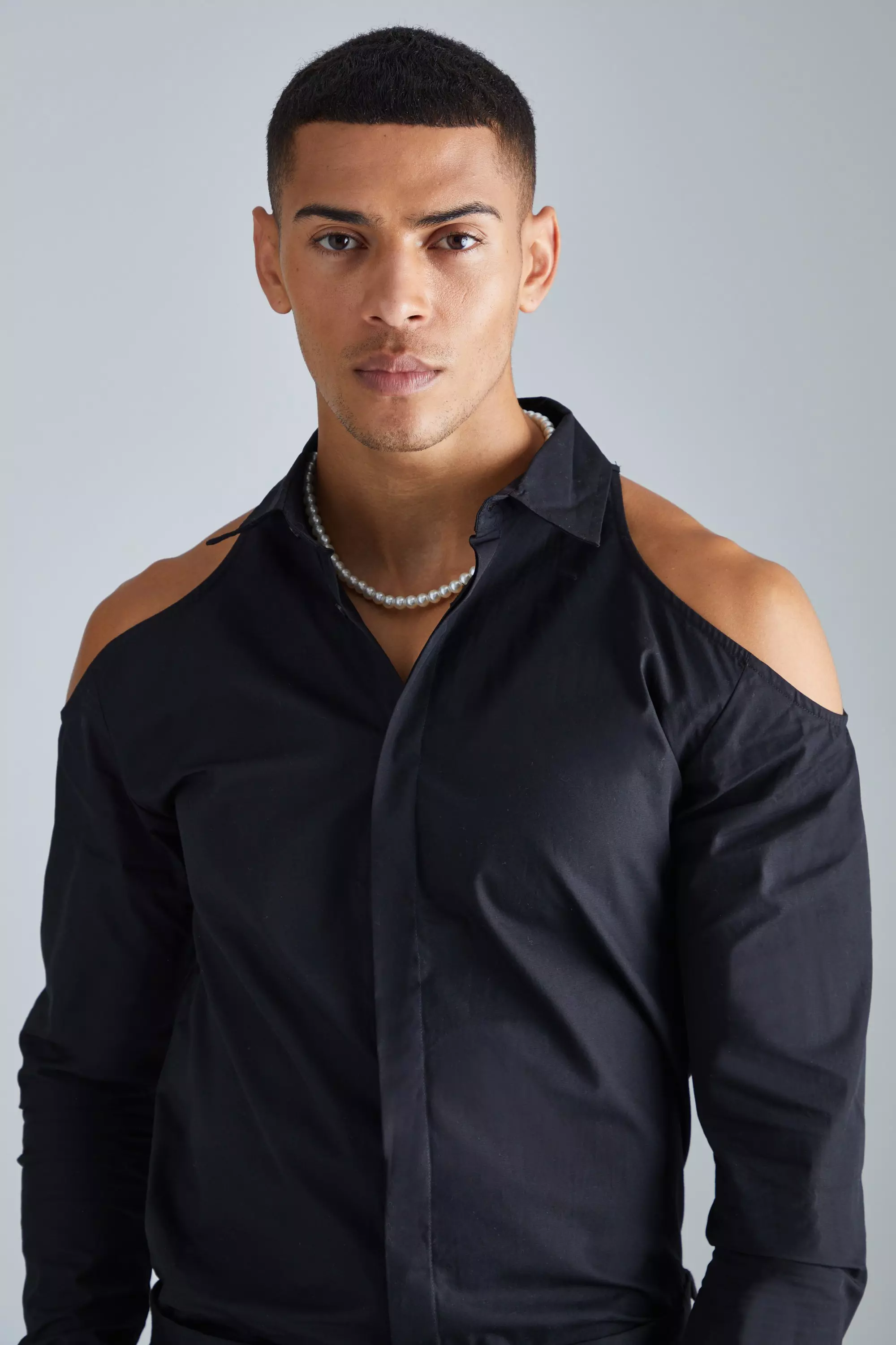 Concealed Placket Shoulder Cut Out Shirt | boohooMAN USA