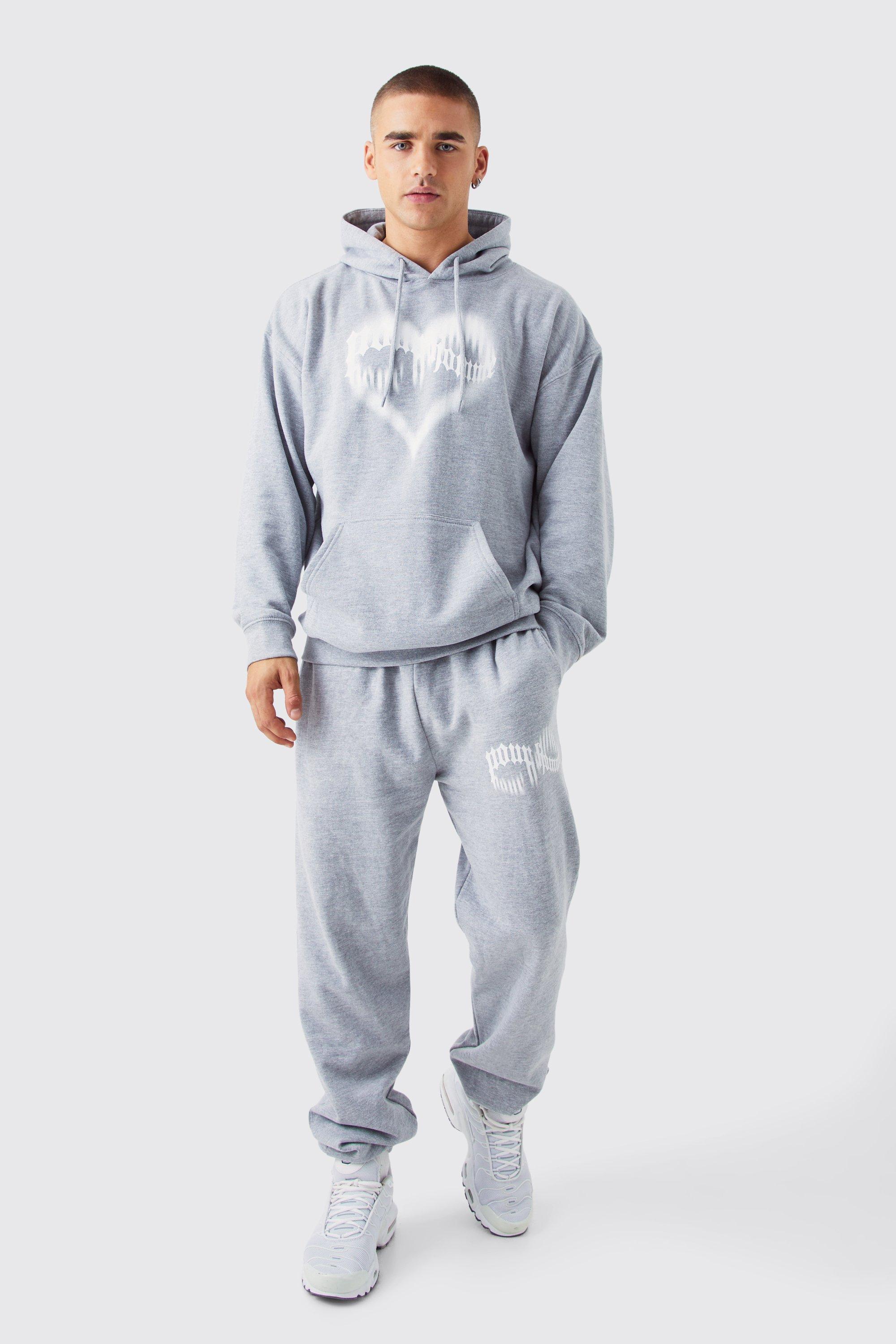 men's pour homme graphic hooded tracksuit - grey - m, grey
