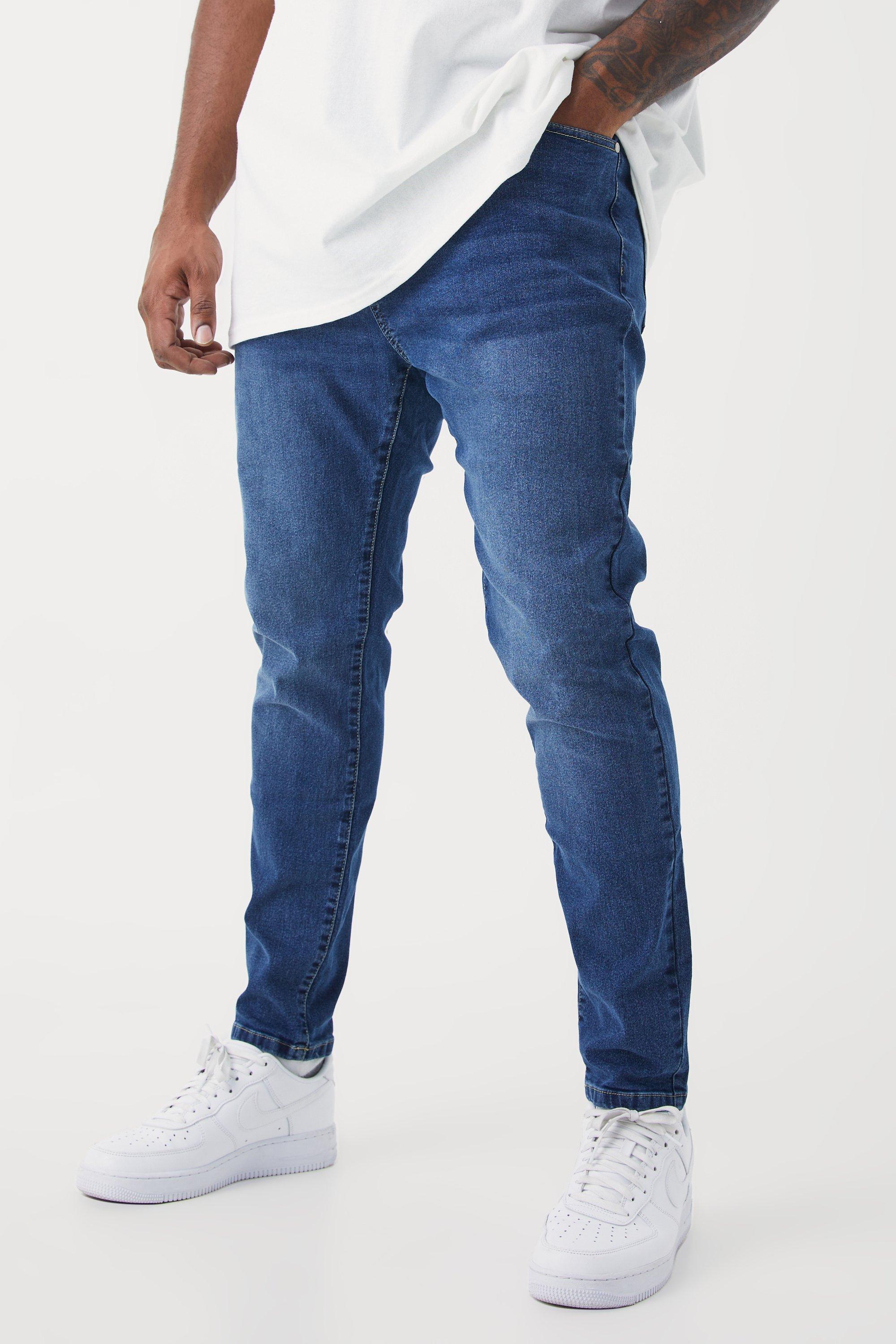 Mens Blue Plus Skinny Stretch Jeans, Blue