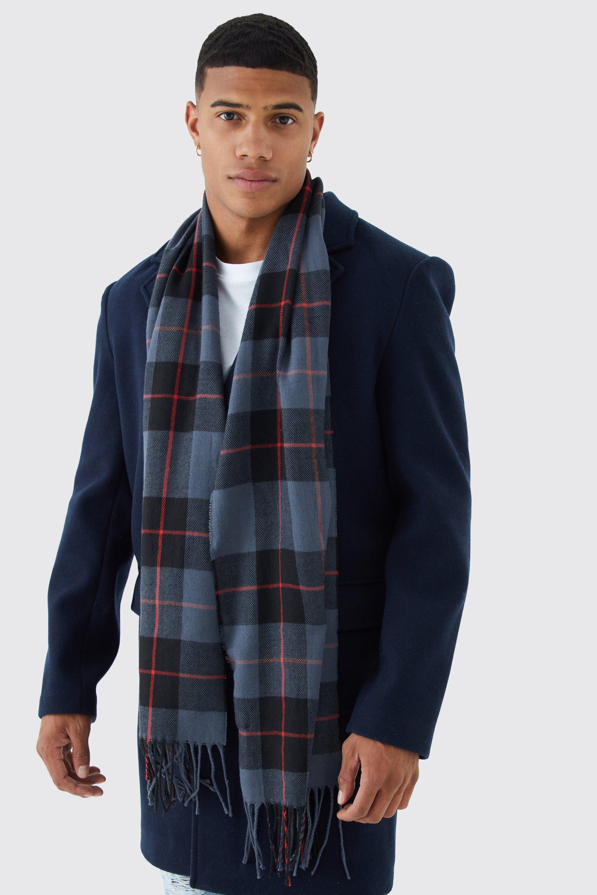 Mens Grey Check Scarf, Grey