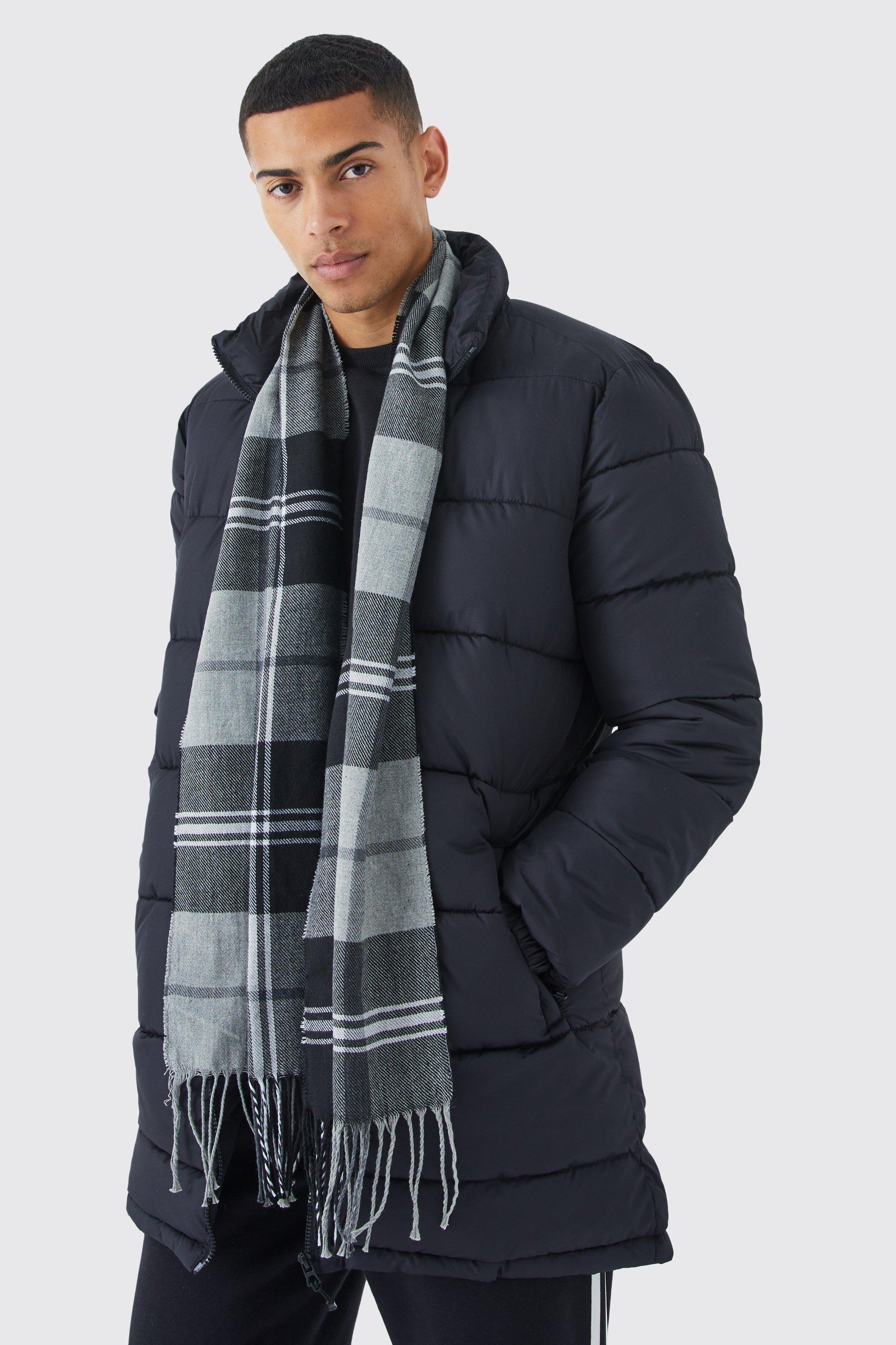 Mens Black Check Scarf, Black