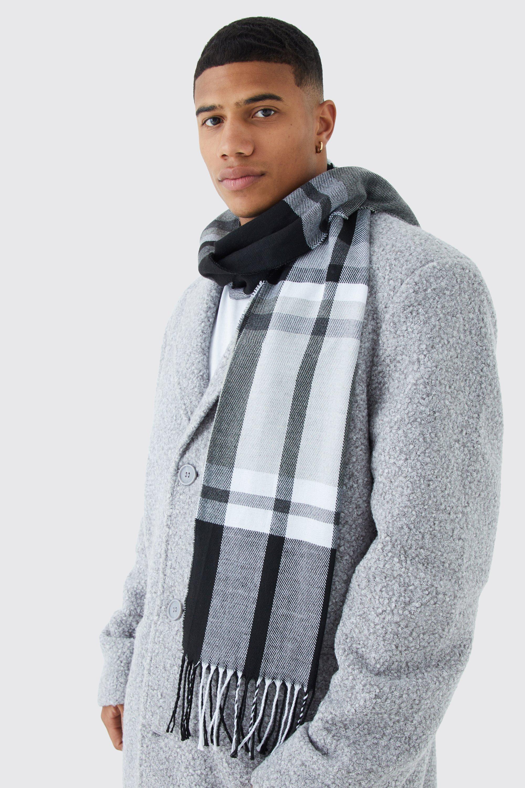 Mens Black Check Scarf, Black