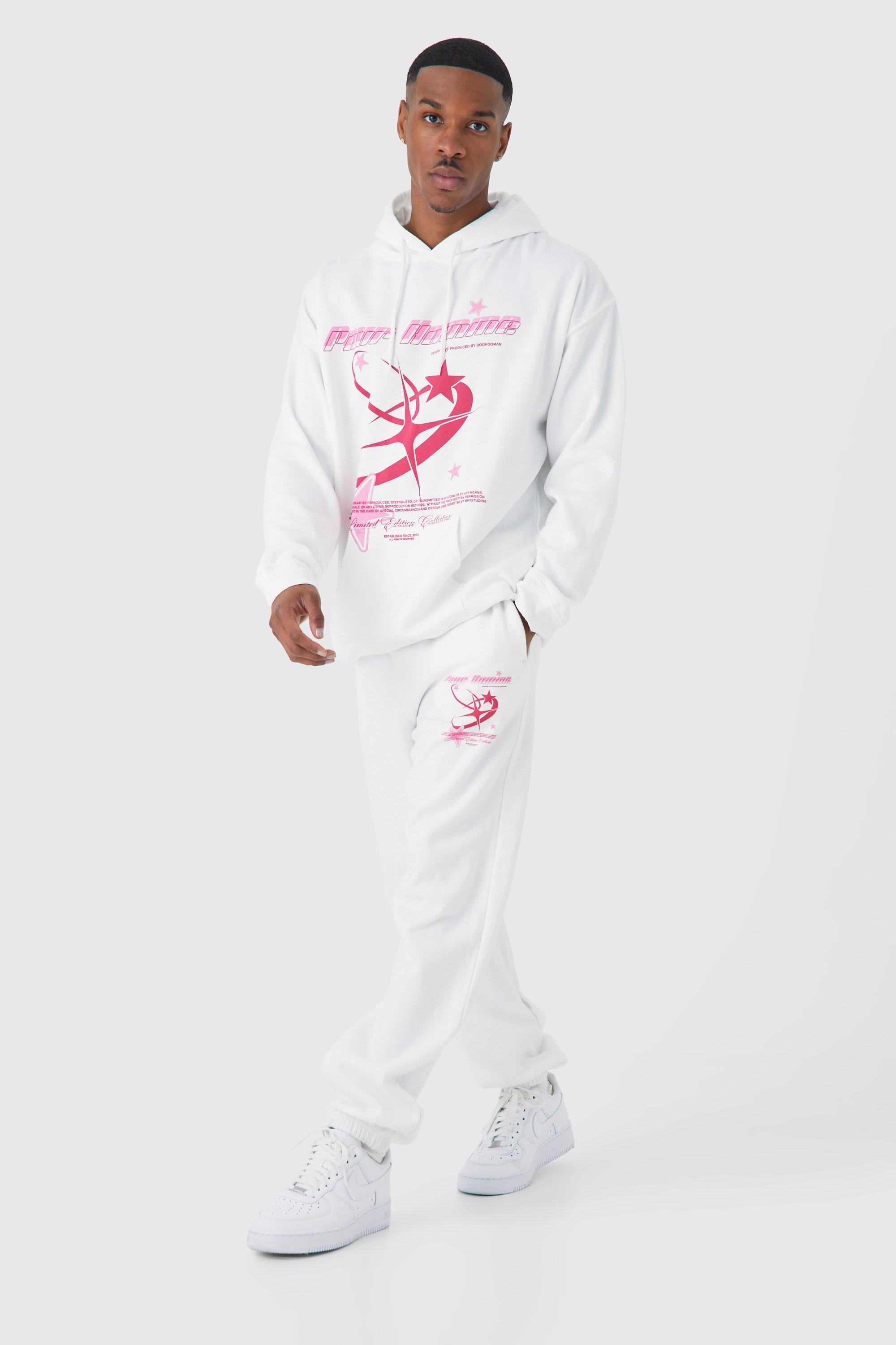 Mens White Pour Homme Graphic Hooded Tracksuit, White