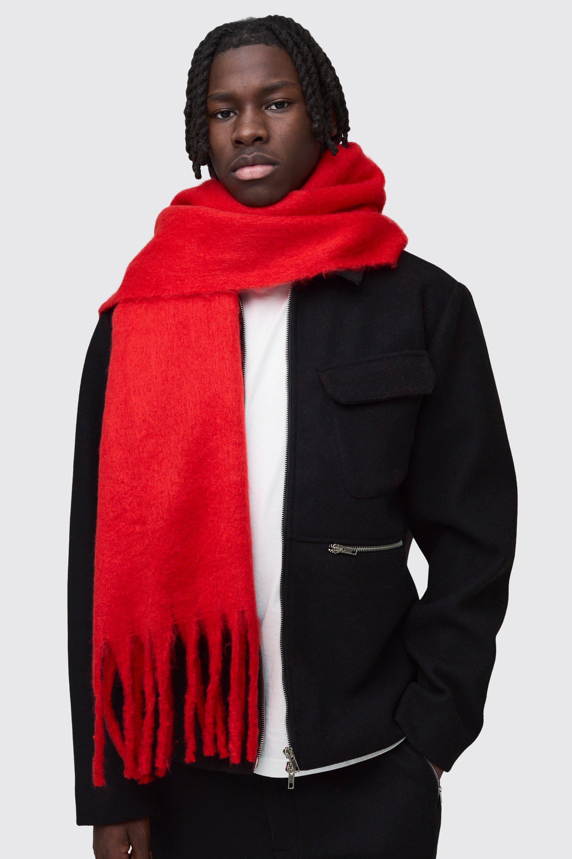 Mens Red Chunky Knit Scarf, Red