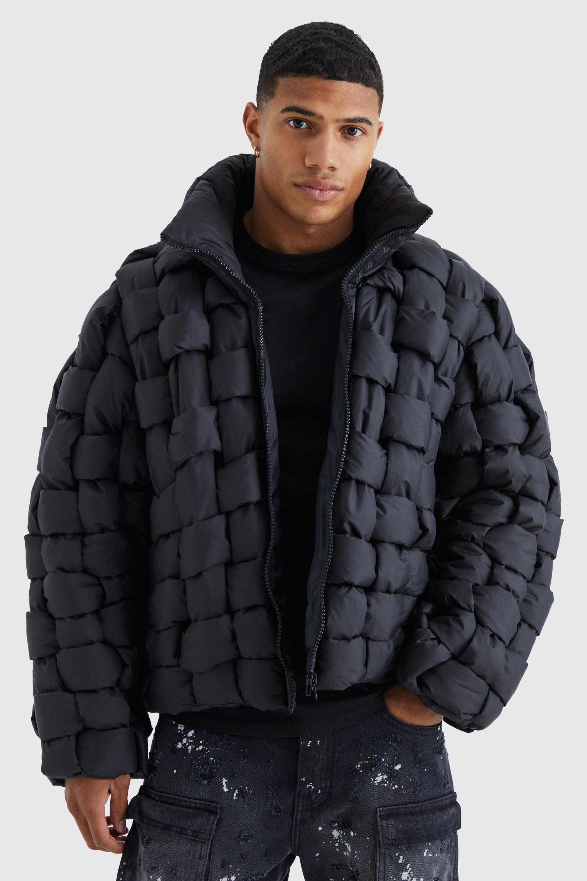 Mens Hand Weft Nylon Puffer in Black, Black