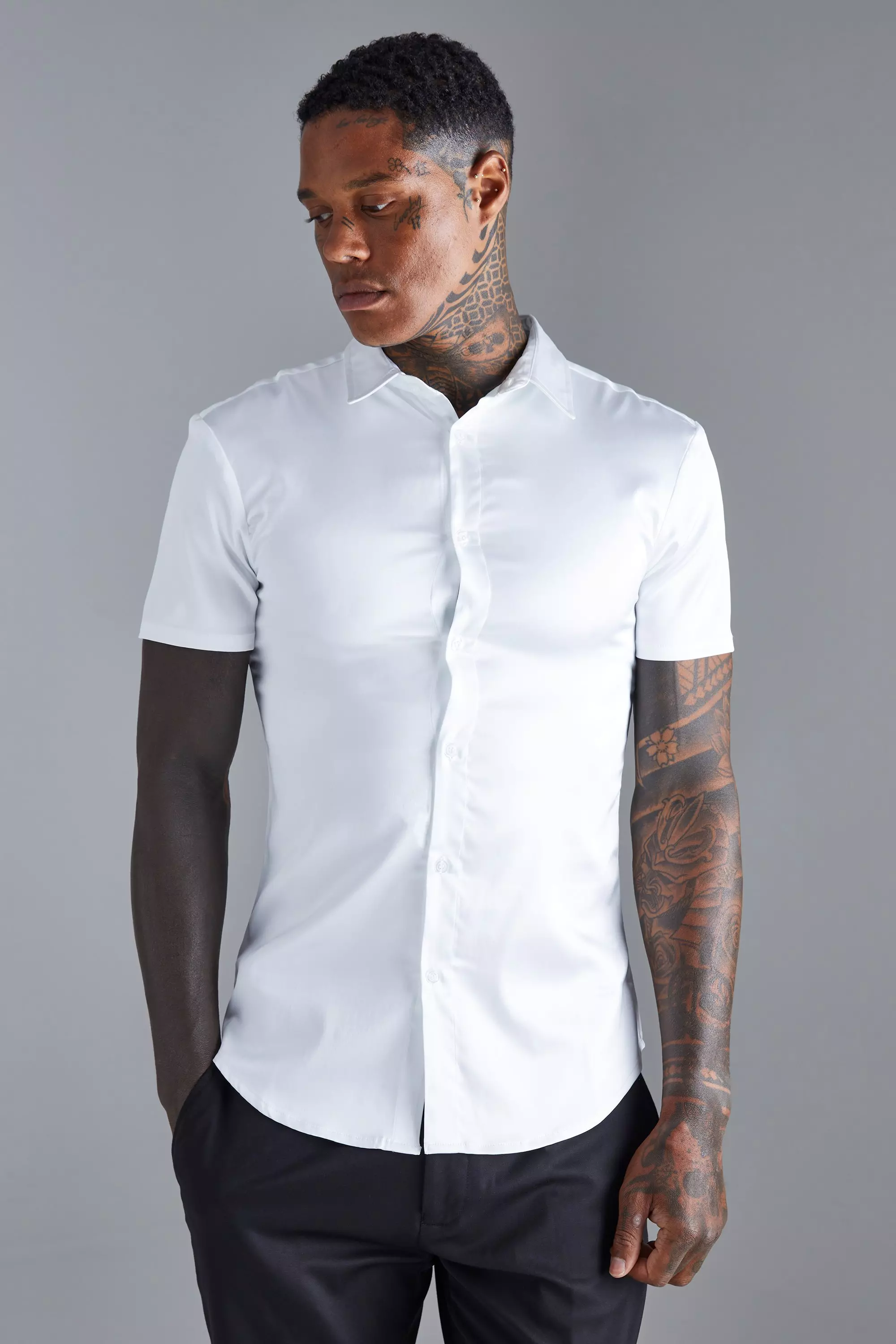Mens satin shirt short sleeve clearance