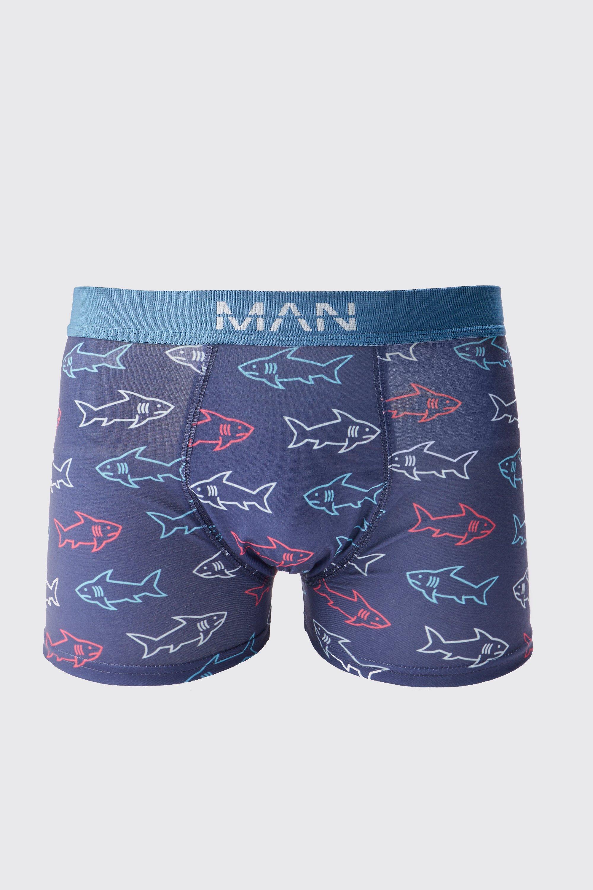 Mens Navy Shark Printed Boxers, Navy