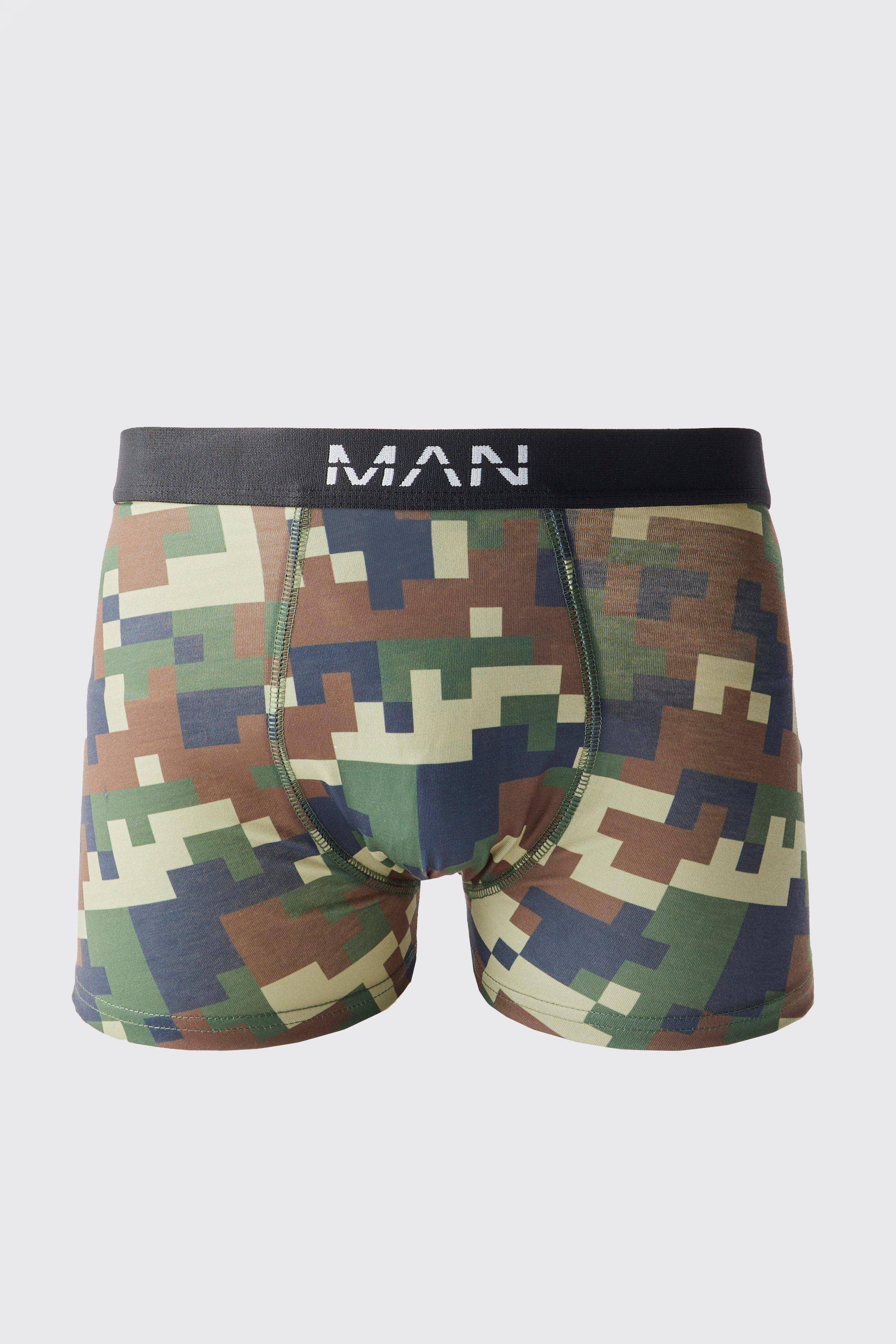 Mens Green Pixelated Camo Printed Boxers, Green