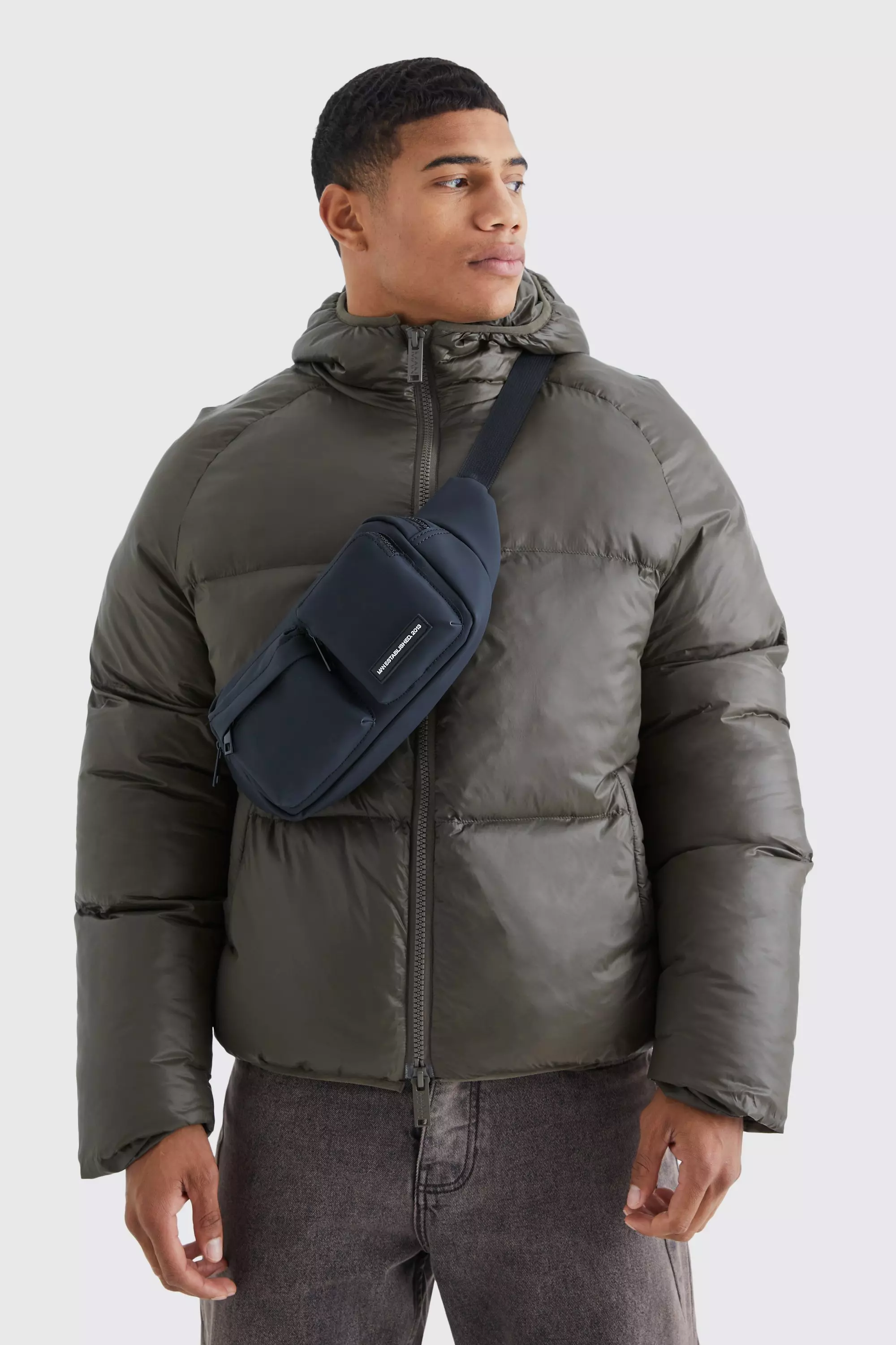 Man Rubberised Matte Pu Bum Bag | boohooMAN USA