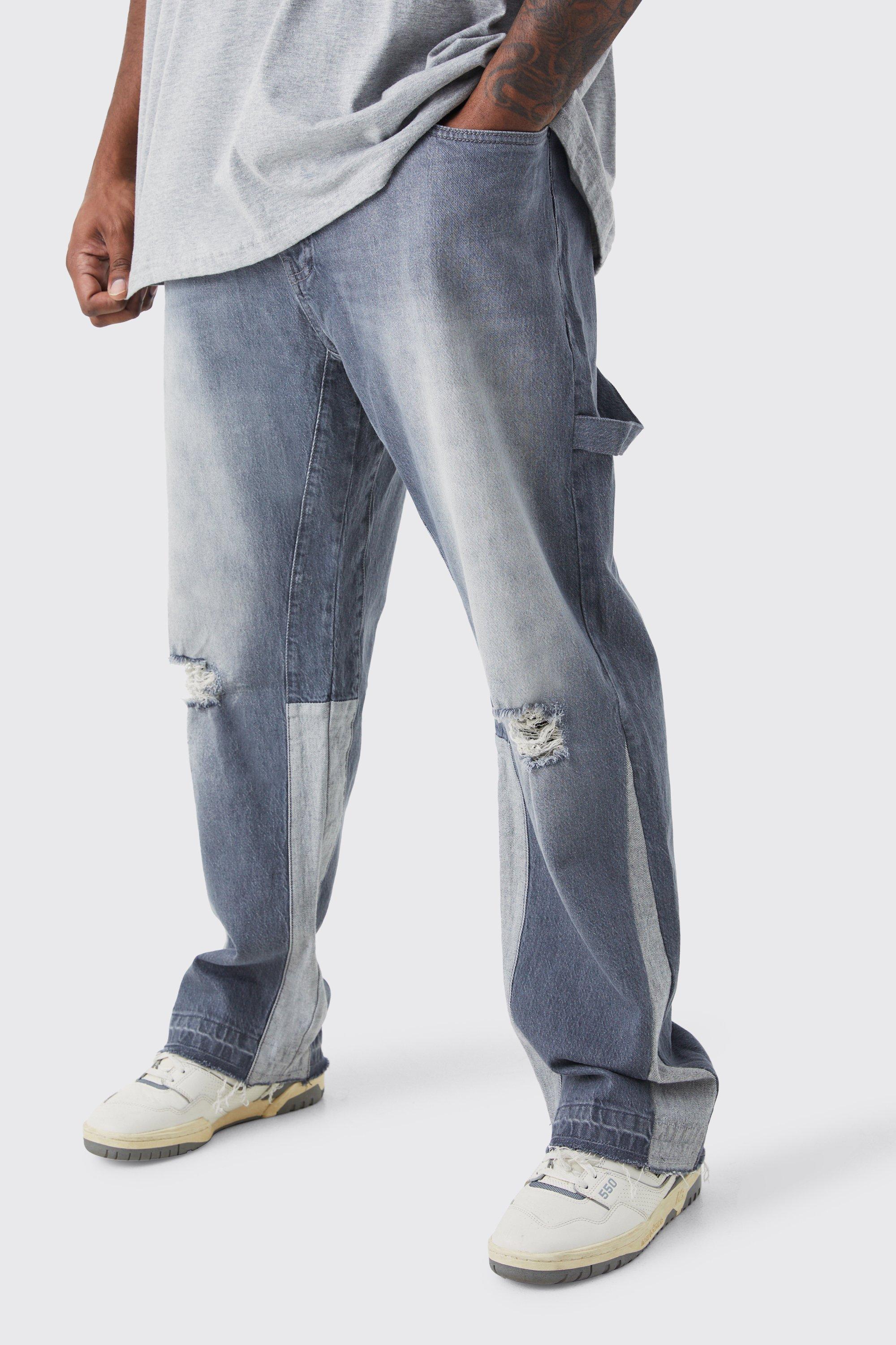 Mens Grey Plus Straight Rigid Carpenter Jeans, Grey