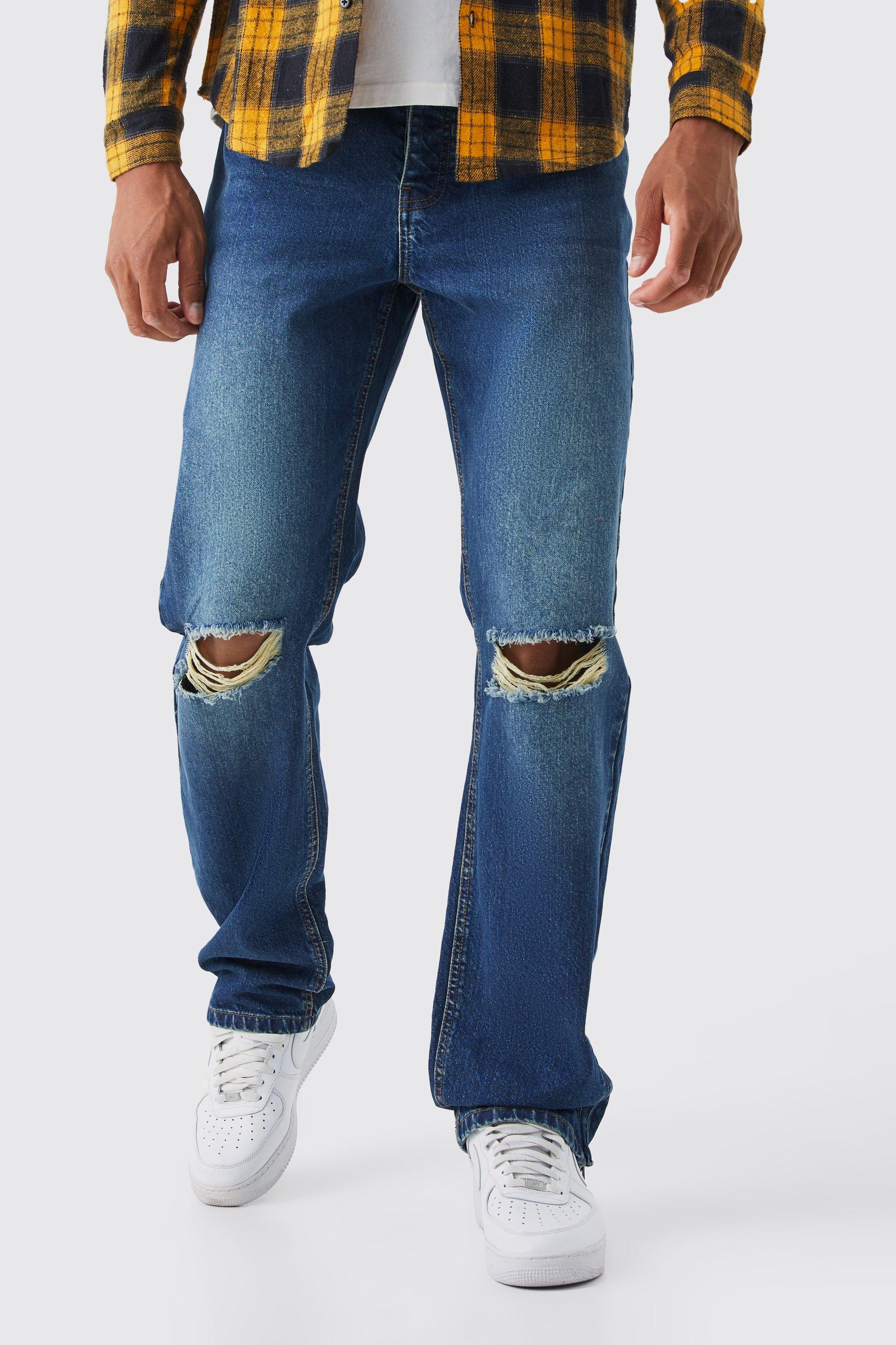 Image of Jeans Tall rilassati in denim rigido con zip sul fondo, Azzurro