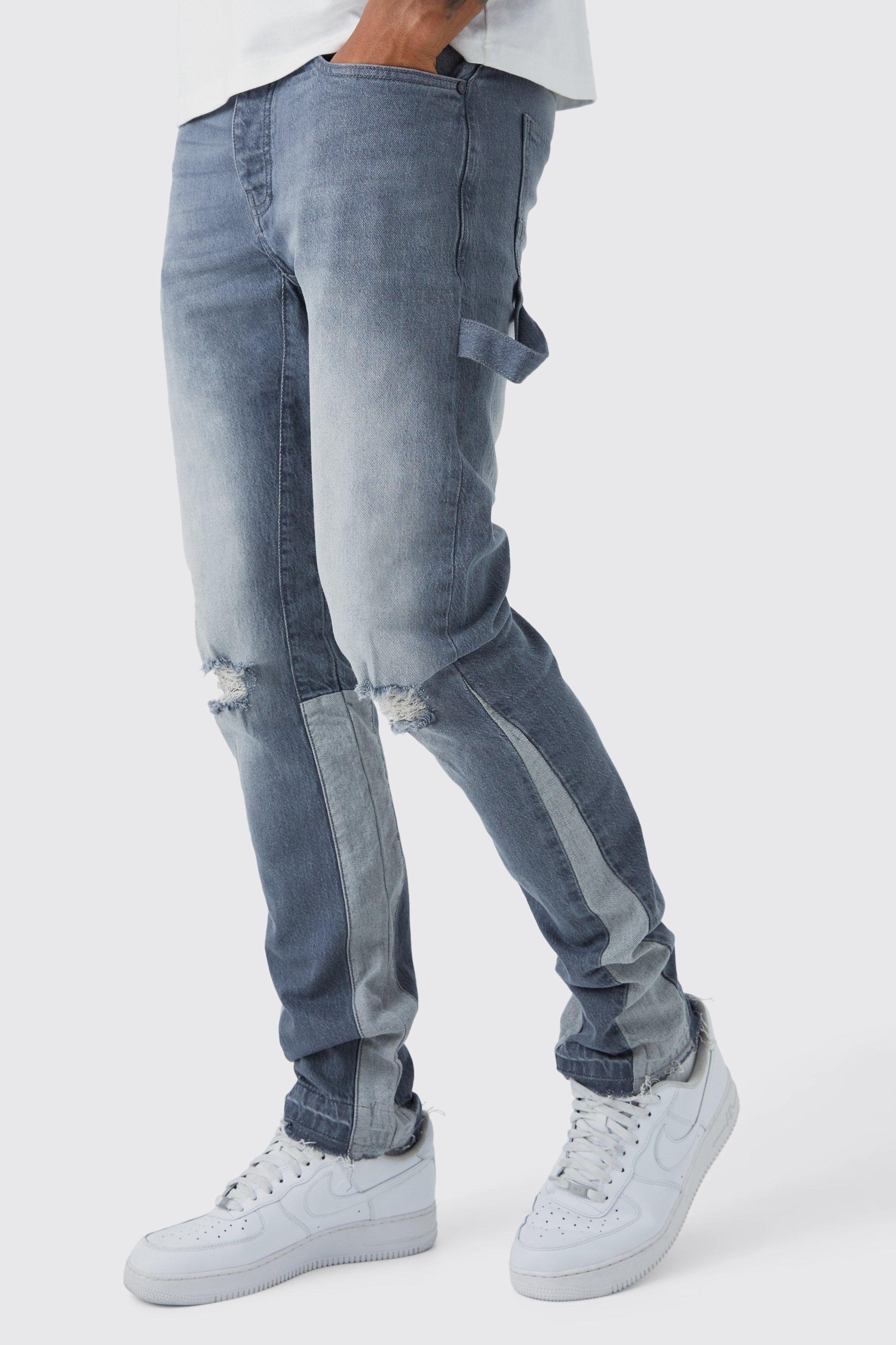 Mens Grey Tall Straight Rigid Carpenter Jeans, Grey