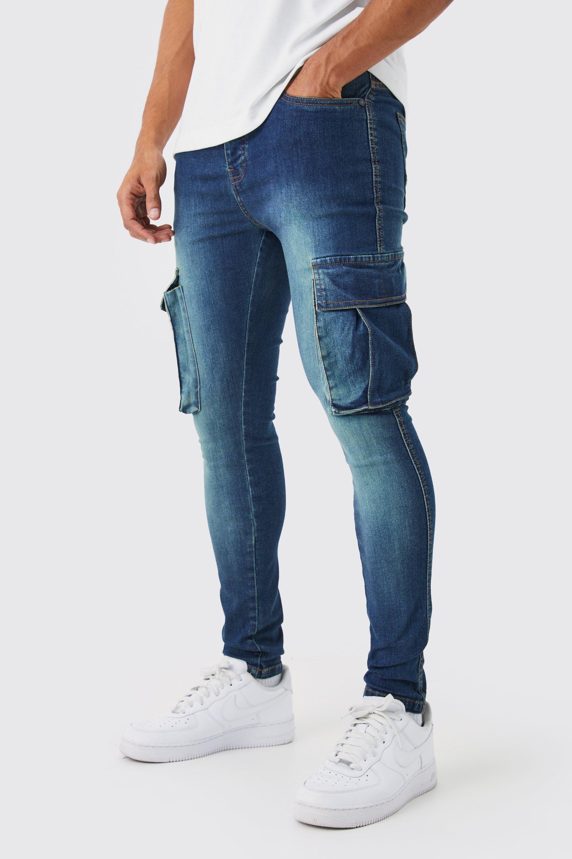 Image of Jeans Cargo Super Skinny Fit in Stretch, Azzurro
