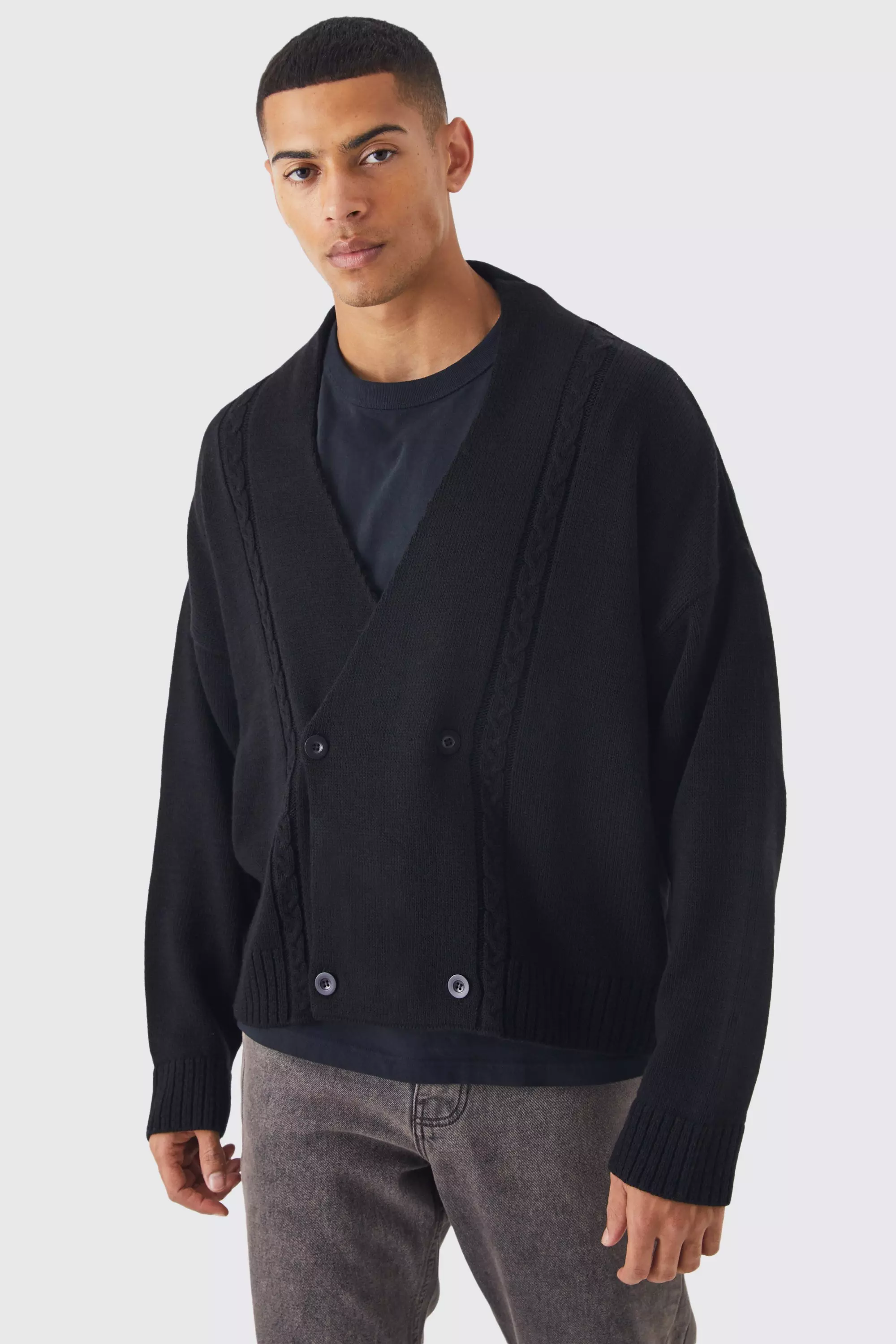 Collarless cardigan discount