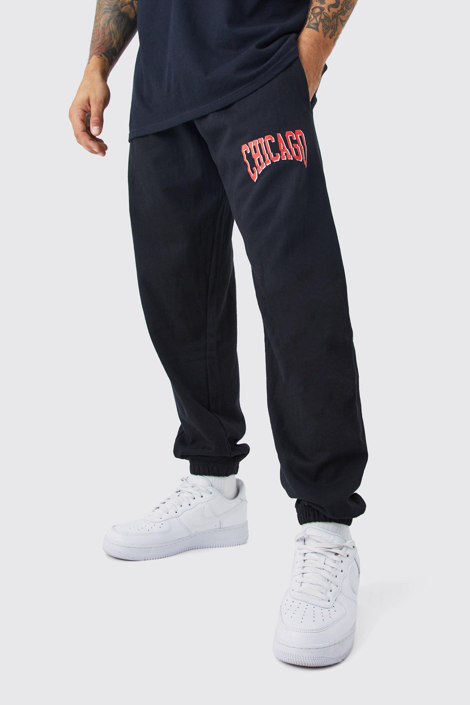 Mens Black Oversized Chicago Varsity Jogger, Black