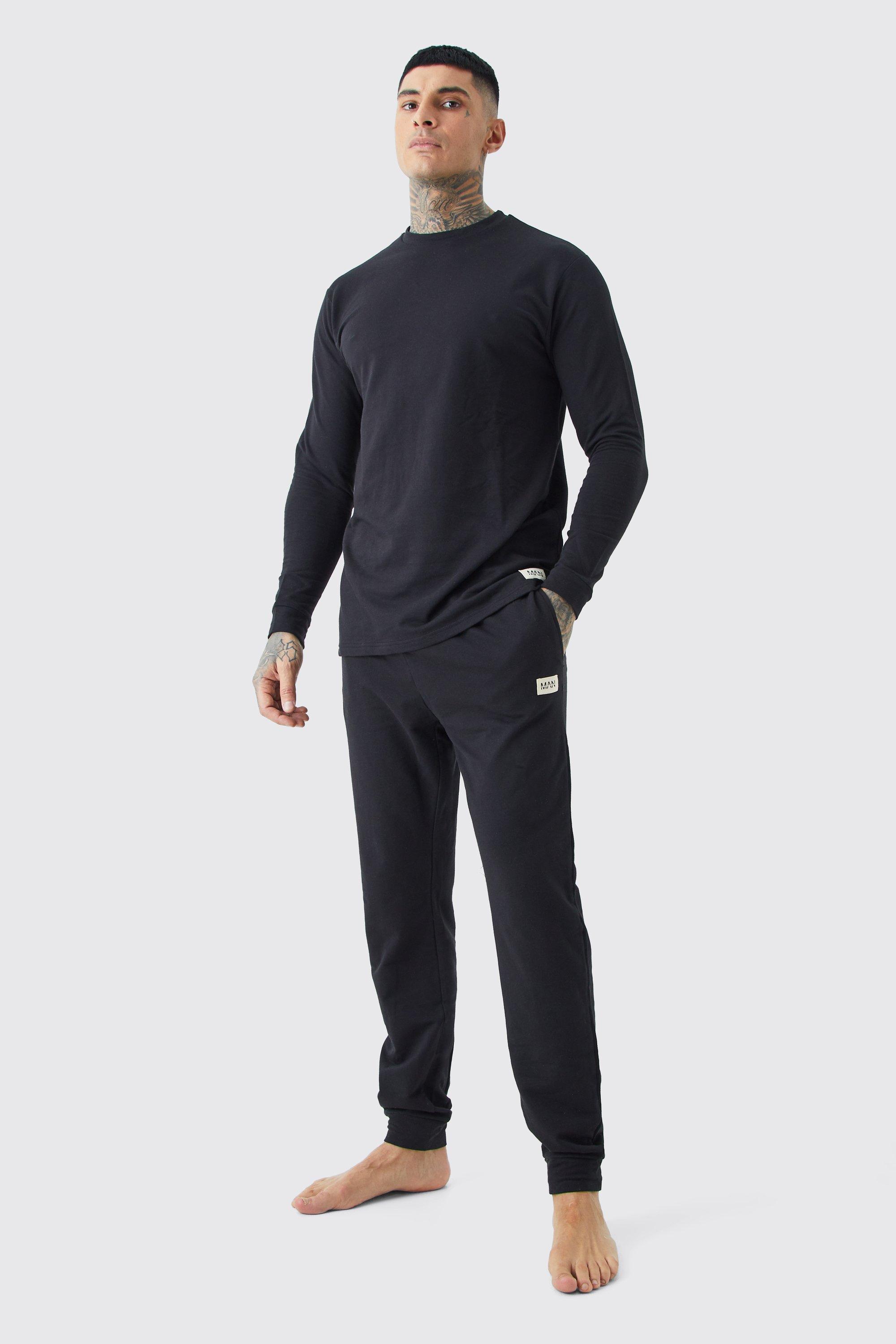 Mens Black Tall Soft Feel Lounge Top And Jogger Set, Black