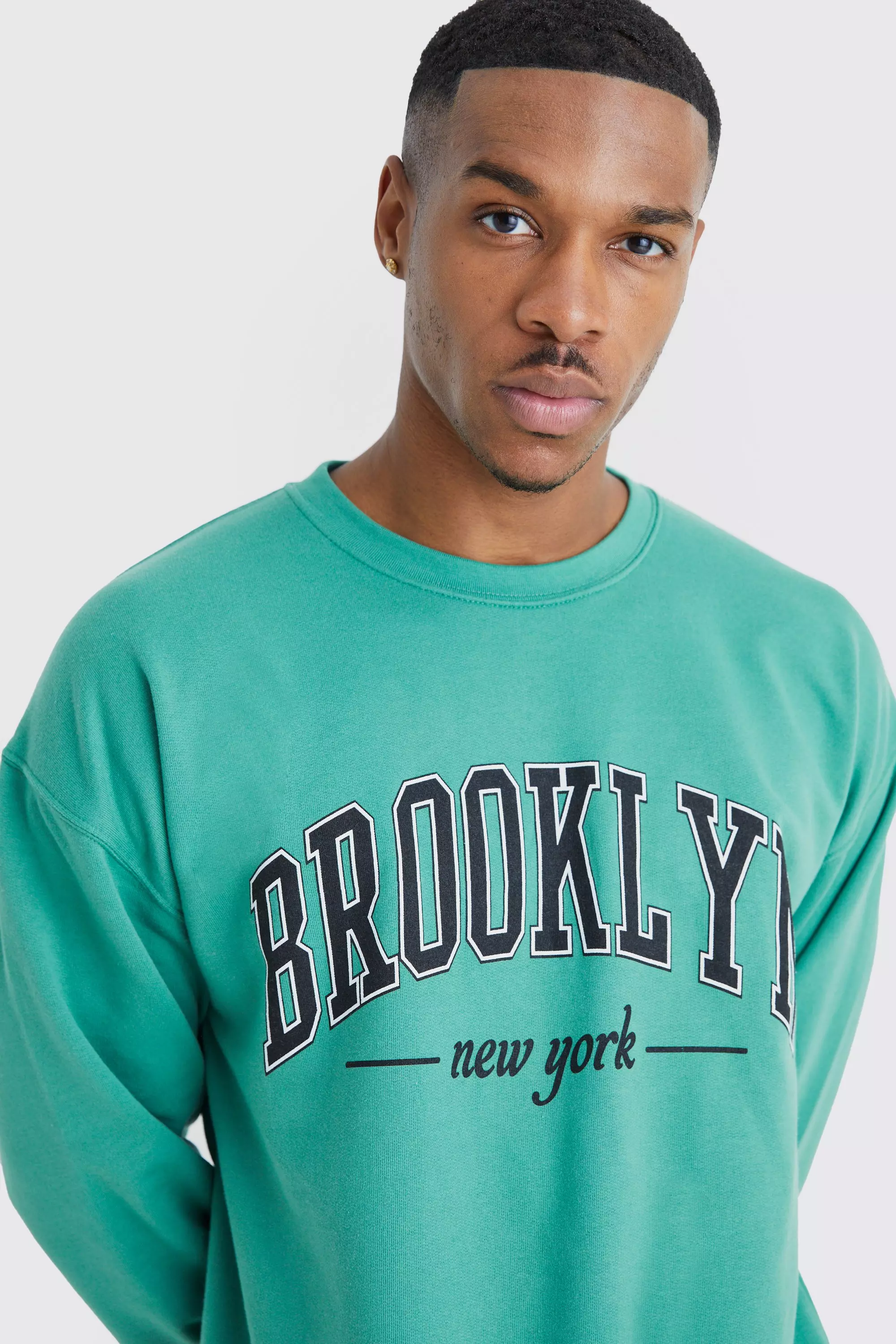 boohooMAN Mens Oversized Brooklyn NYC Sweatshirt - Blue