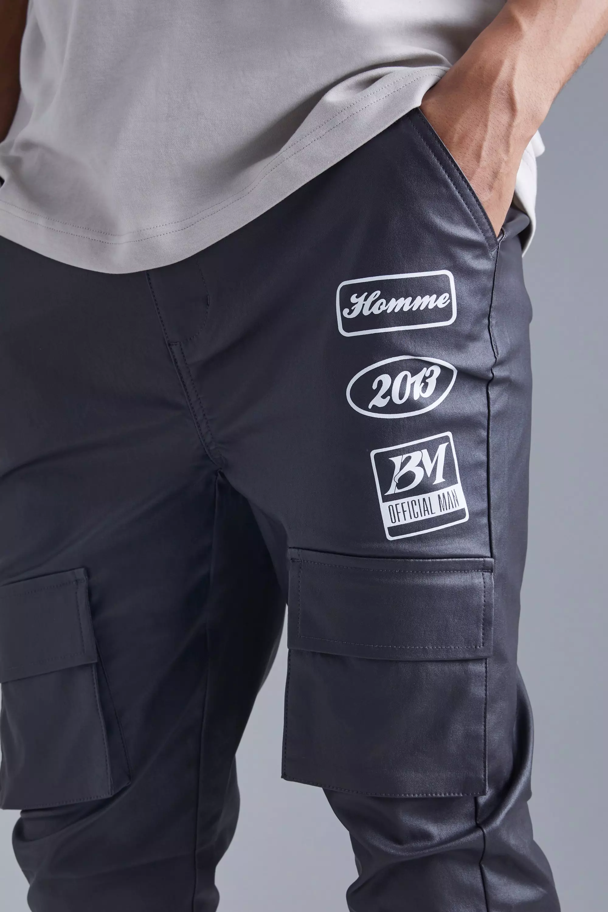 Coated cargo trousers