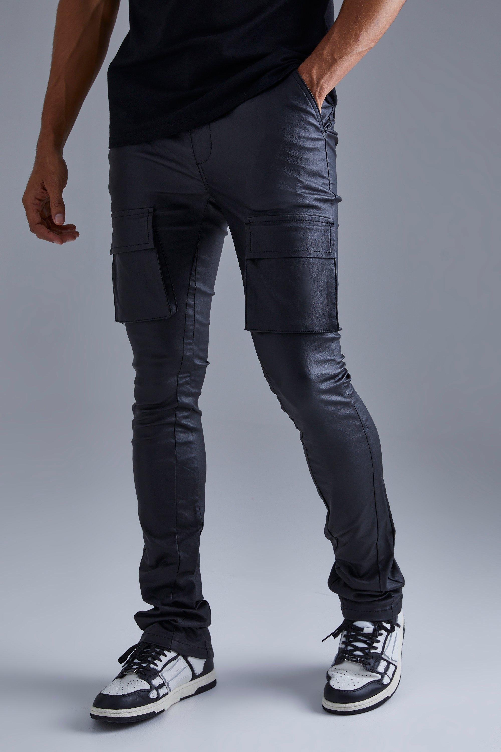 Image of Pantaloni Cargo Skinny Fit rivestiti a zampa con pieghe sul fondo, Nero