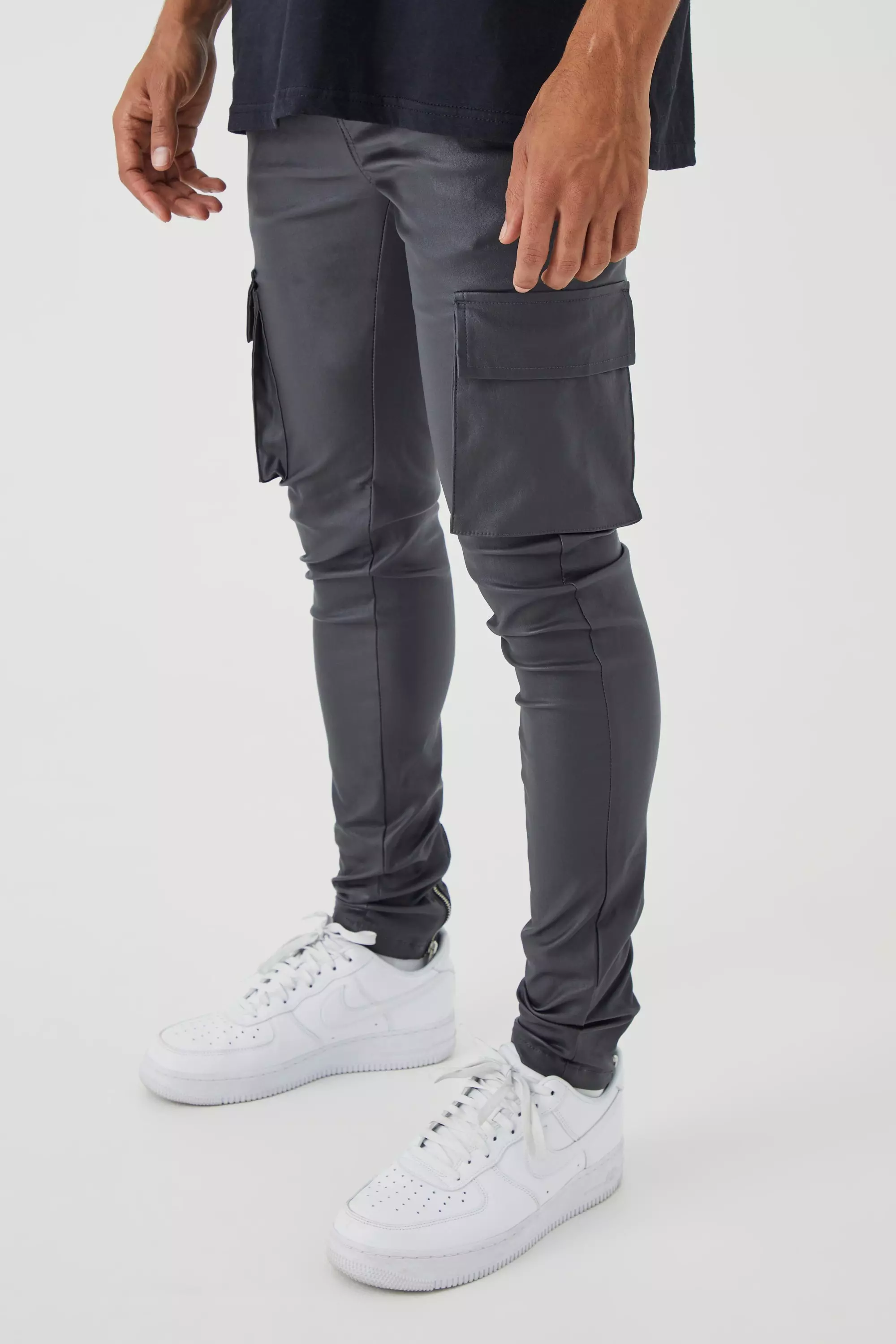 ASOS DESIGN skinny cargo trousers in washed black