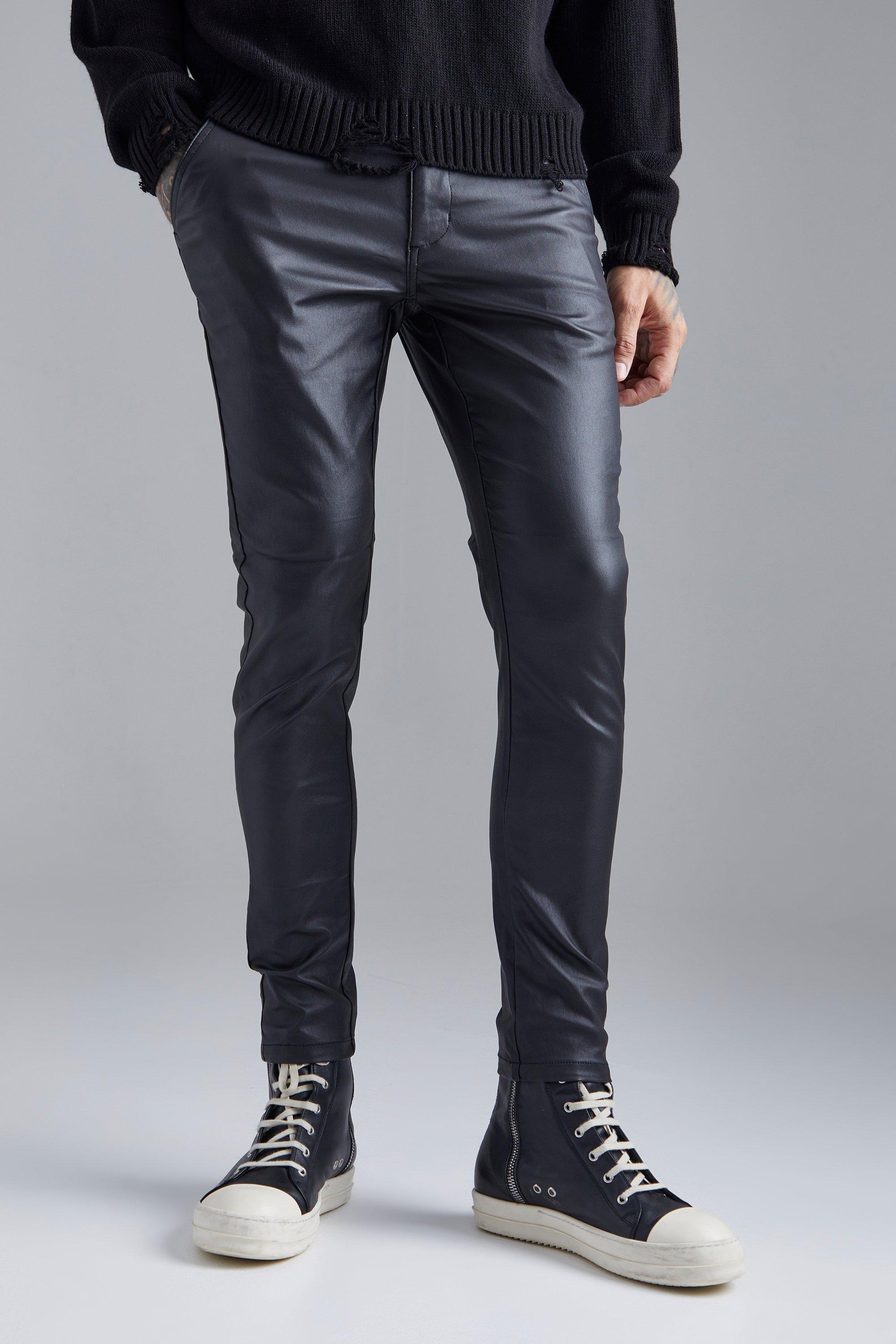 Mens Black Skinny Fit Coated Twill Trouser, Black