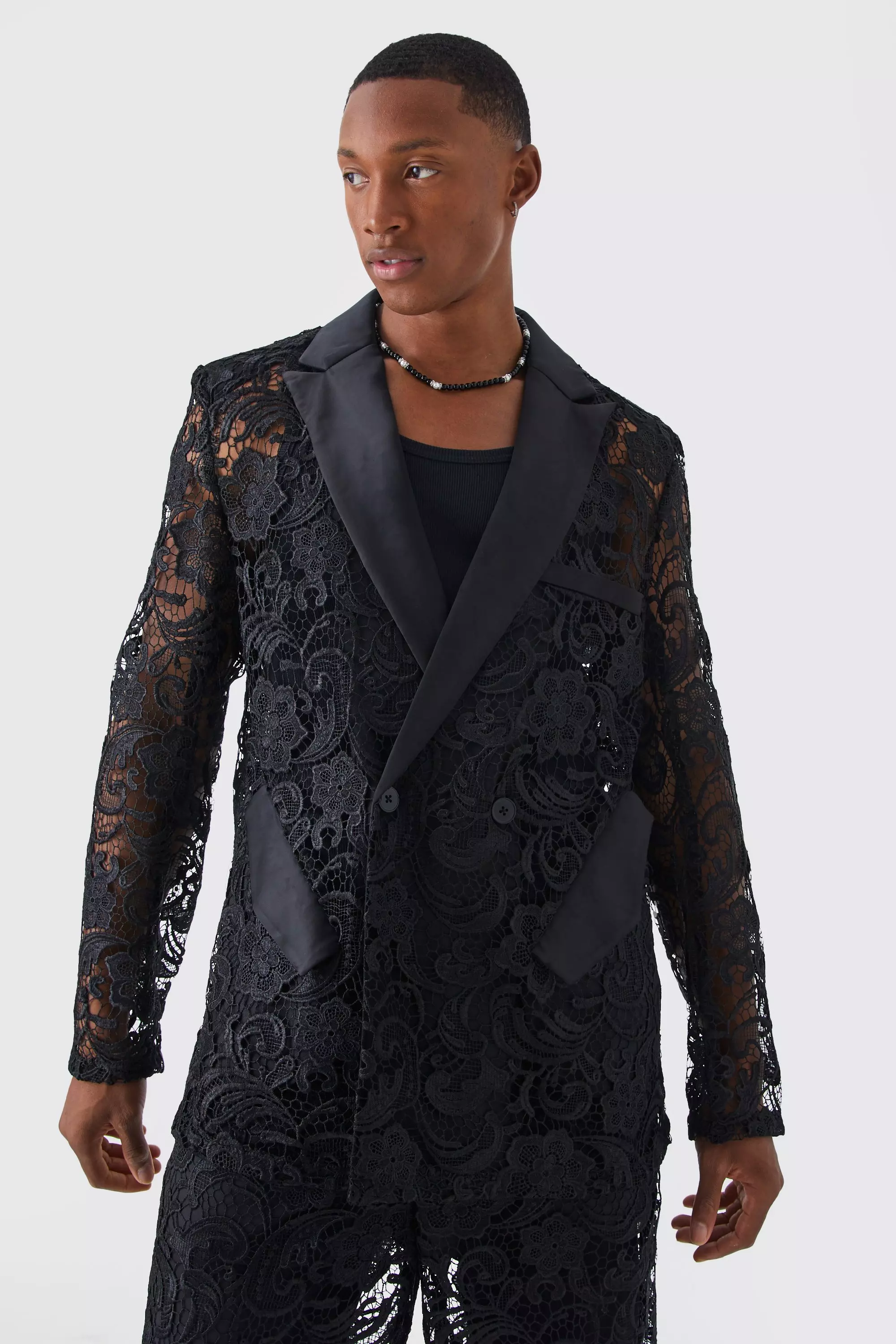 Black jacket 2025 with lace sleeves