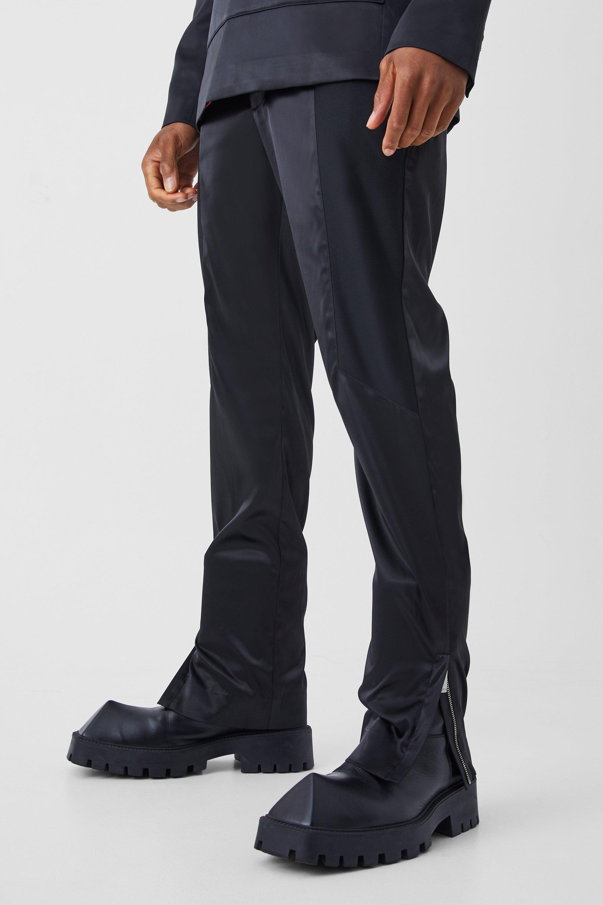 men's slim fit panelled satin trouser - black - 28, black