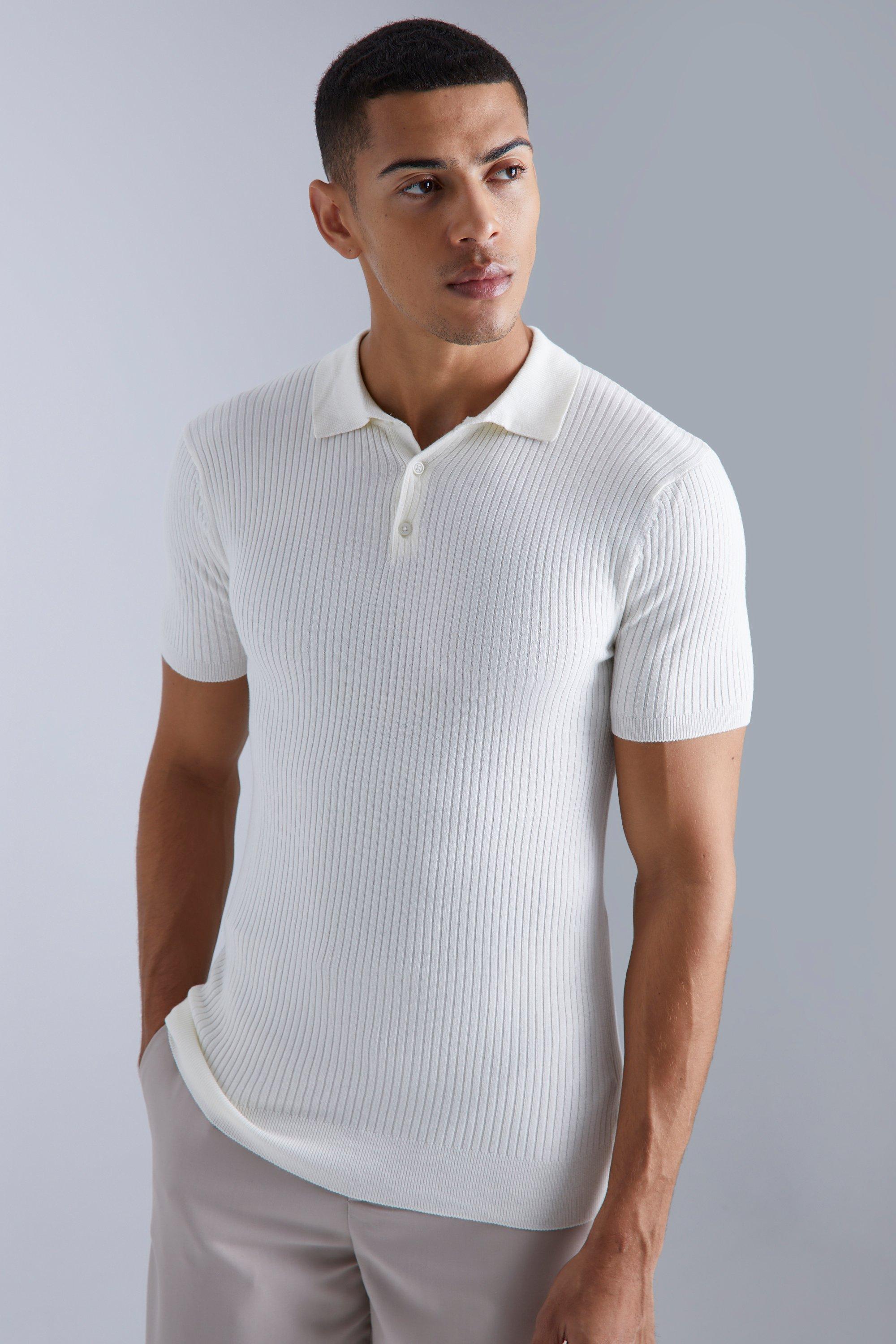 Men's Muscle Short Sleeve Ribbed Polo - White - S, White