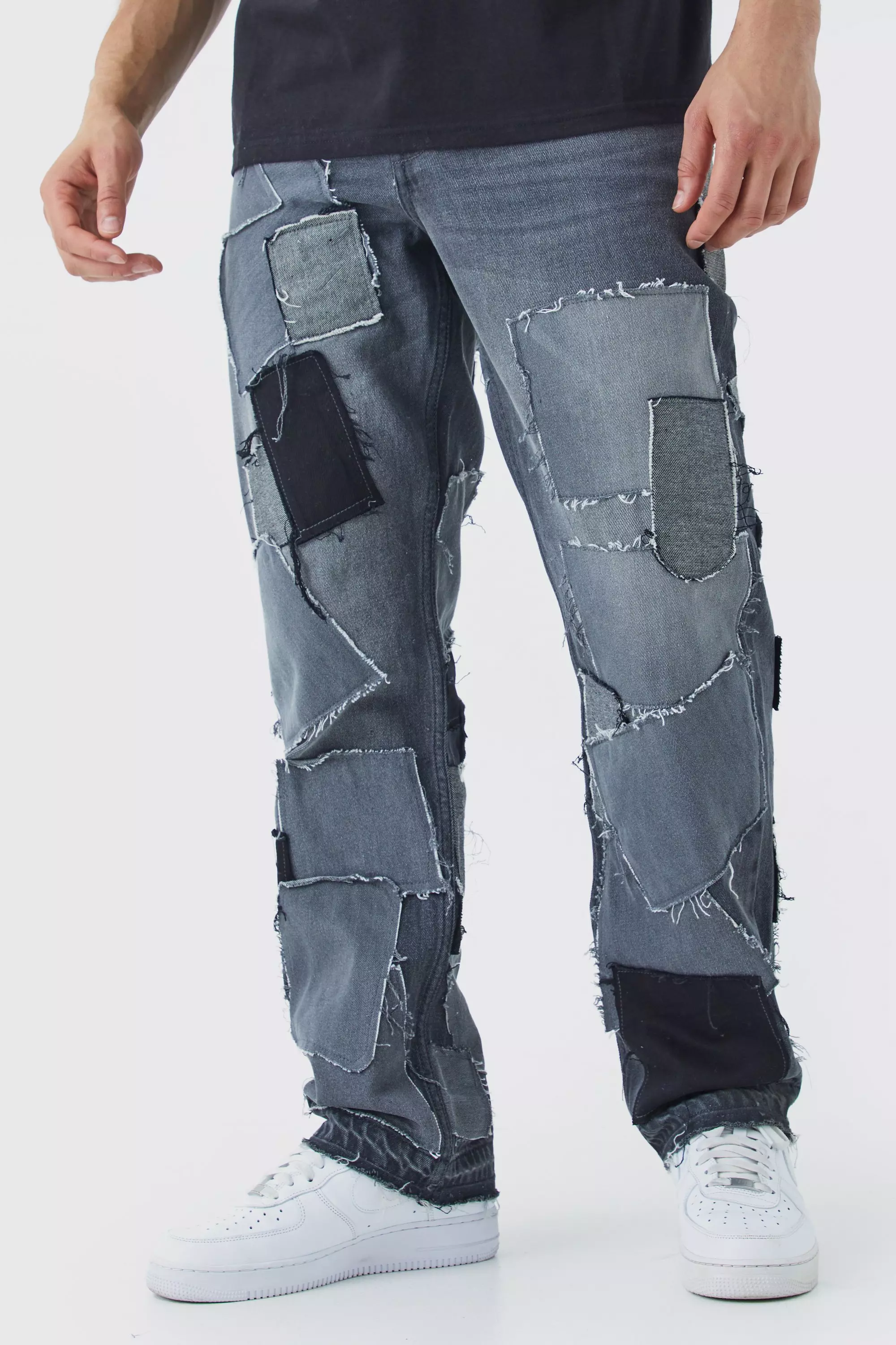 Men patchwork hot sale jeans