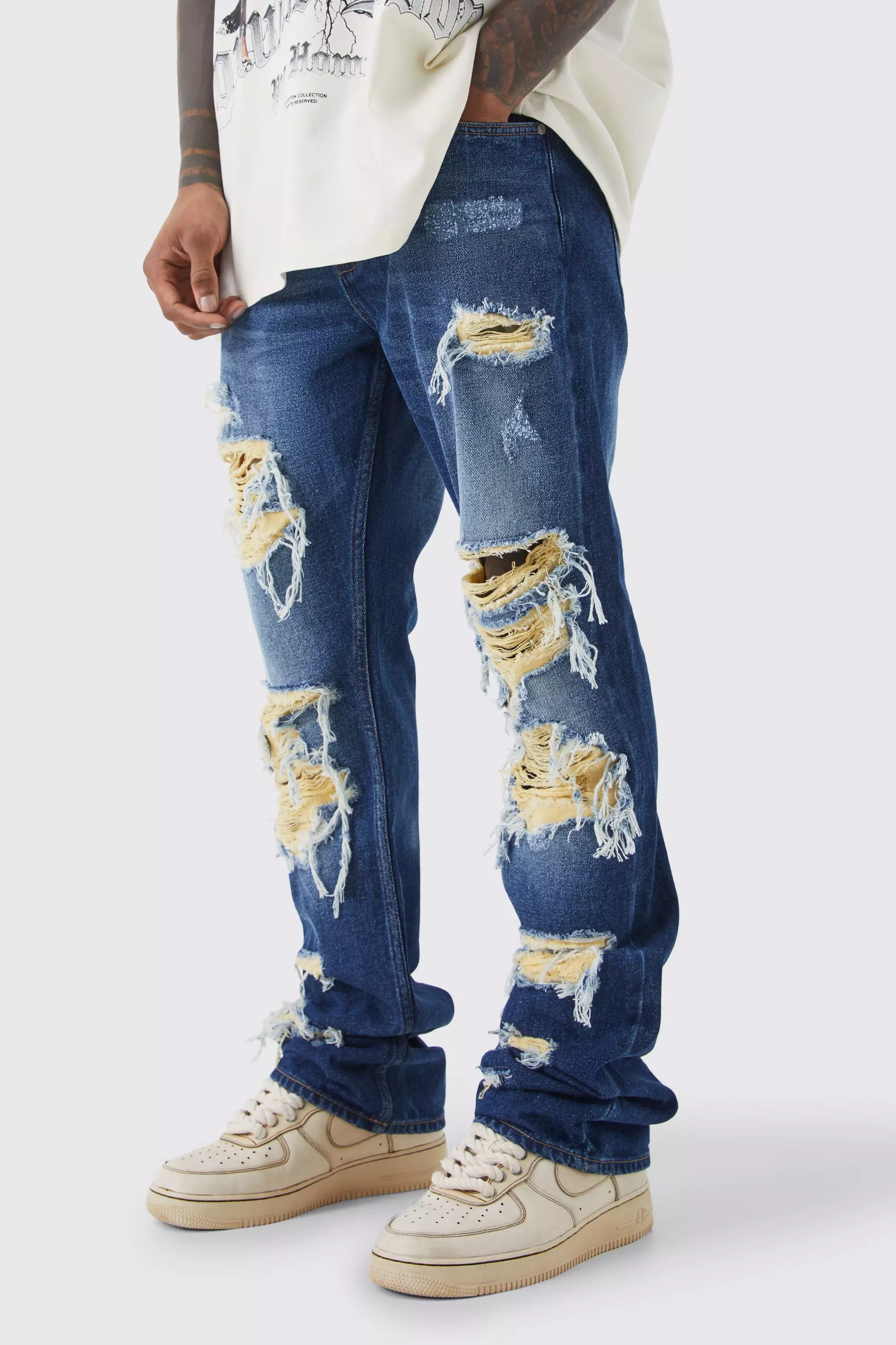 Slim Rigid Flare Contrast Rip Jeans