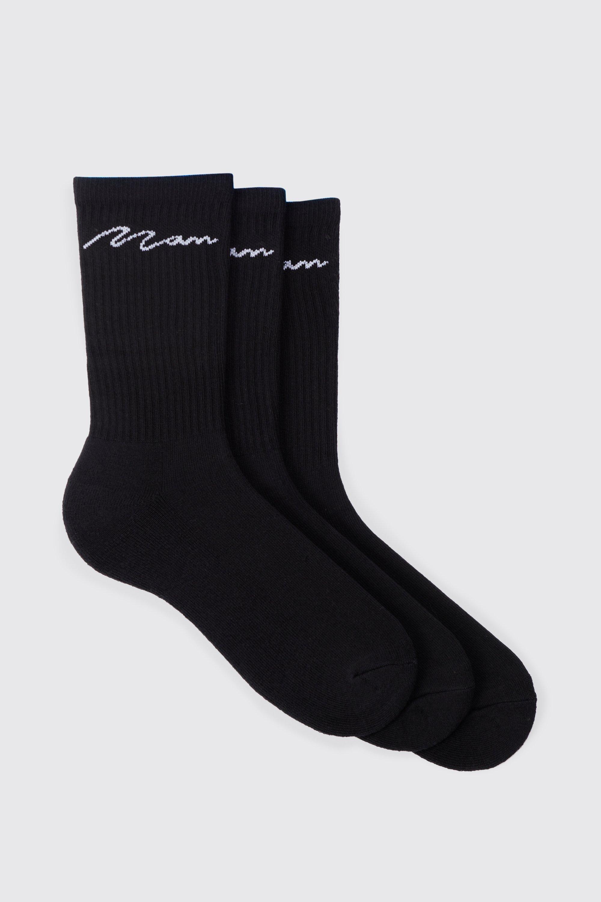 men's 3 pack man signature sport socks - black - one size, black